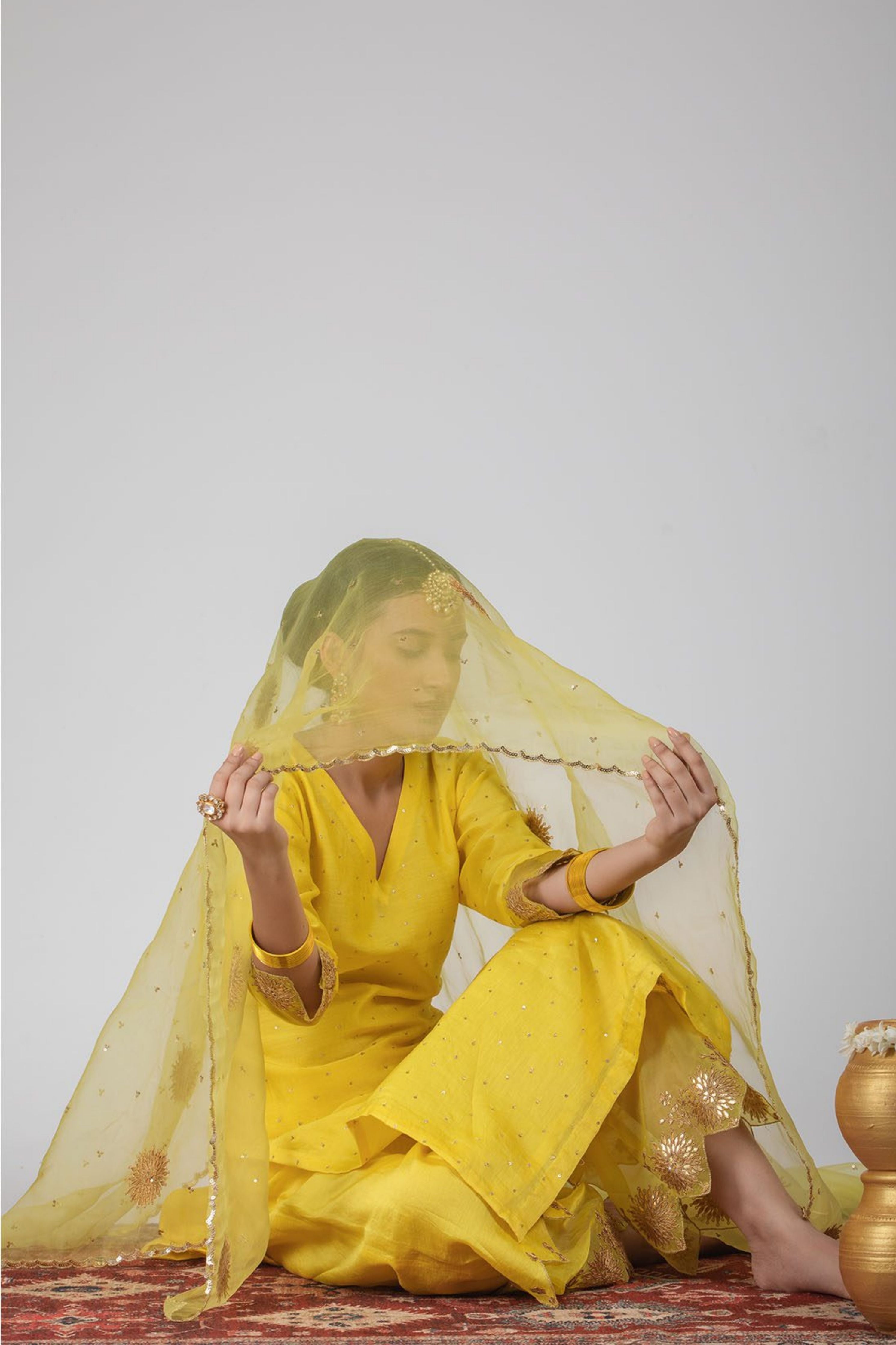 Yellow Chanderi Silk Suit Set