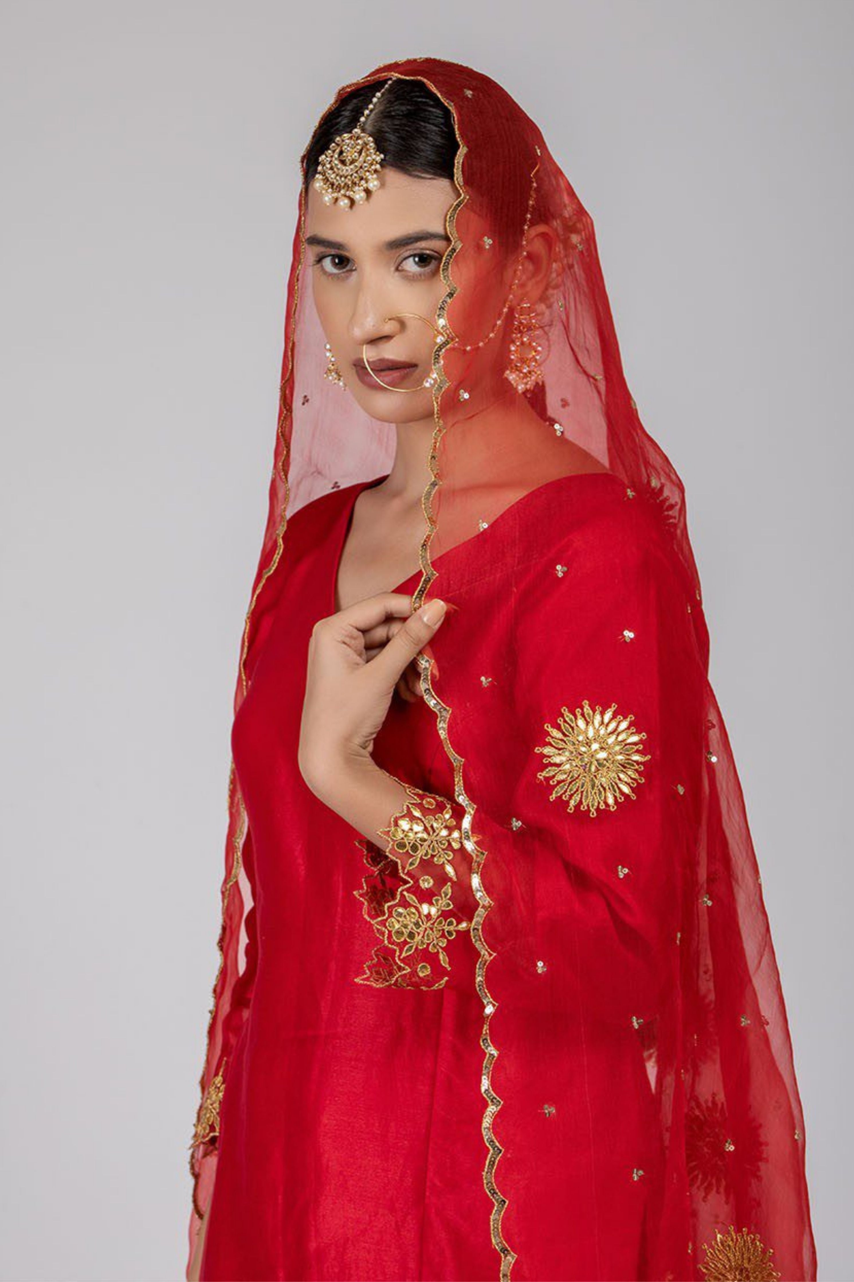 Red Chanderi Silk Suit Set