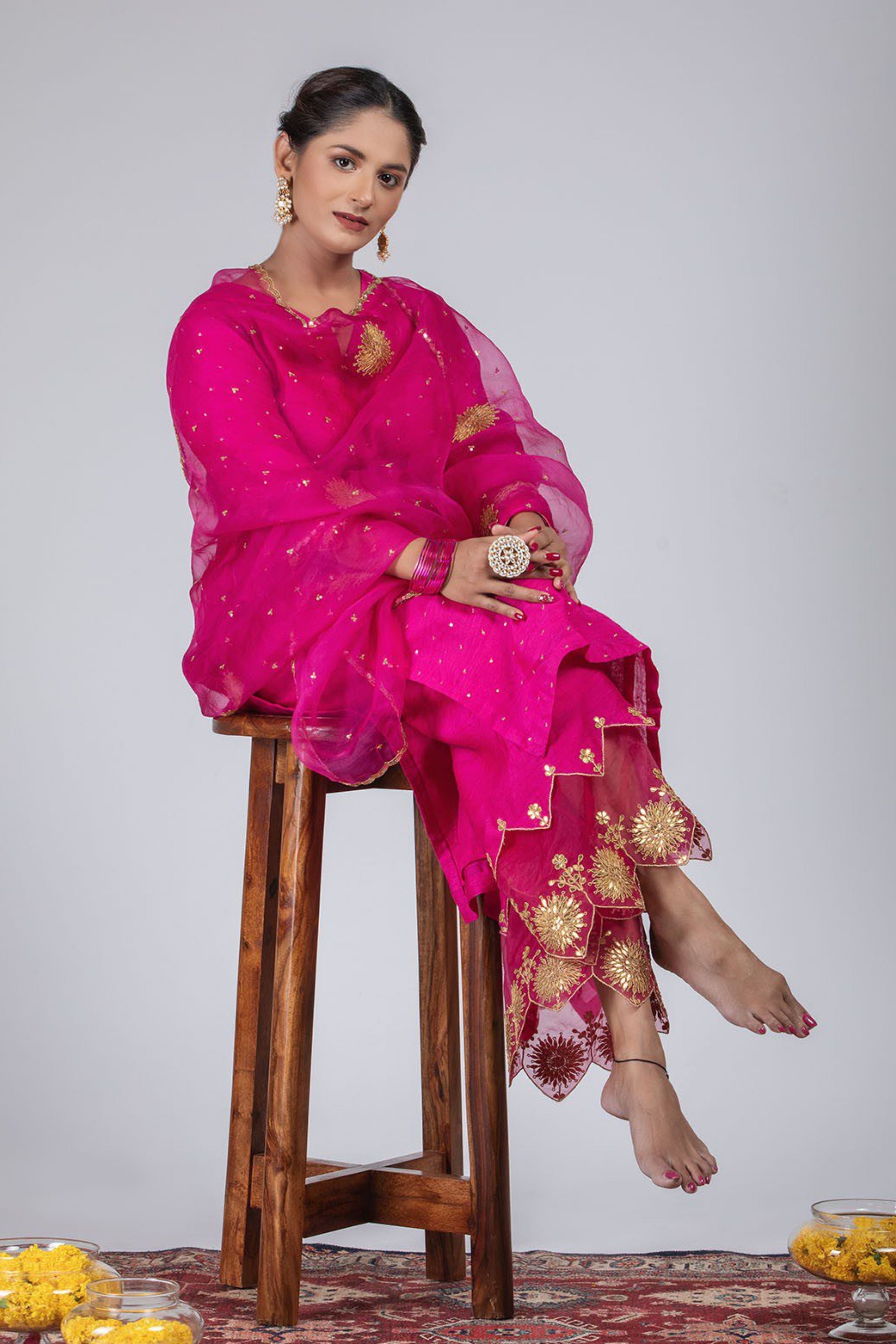Fuchsia Chanderi Silk Suit Set