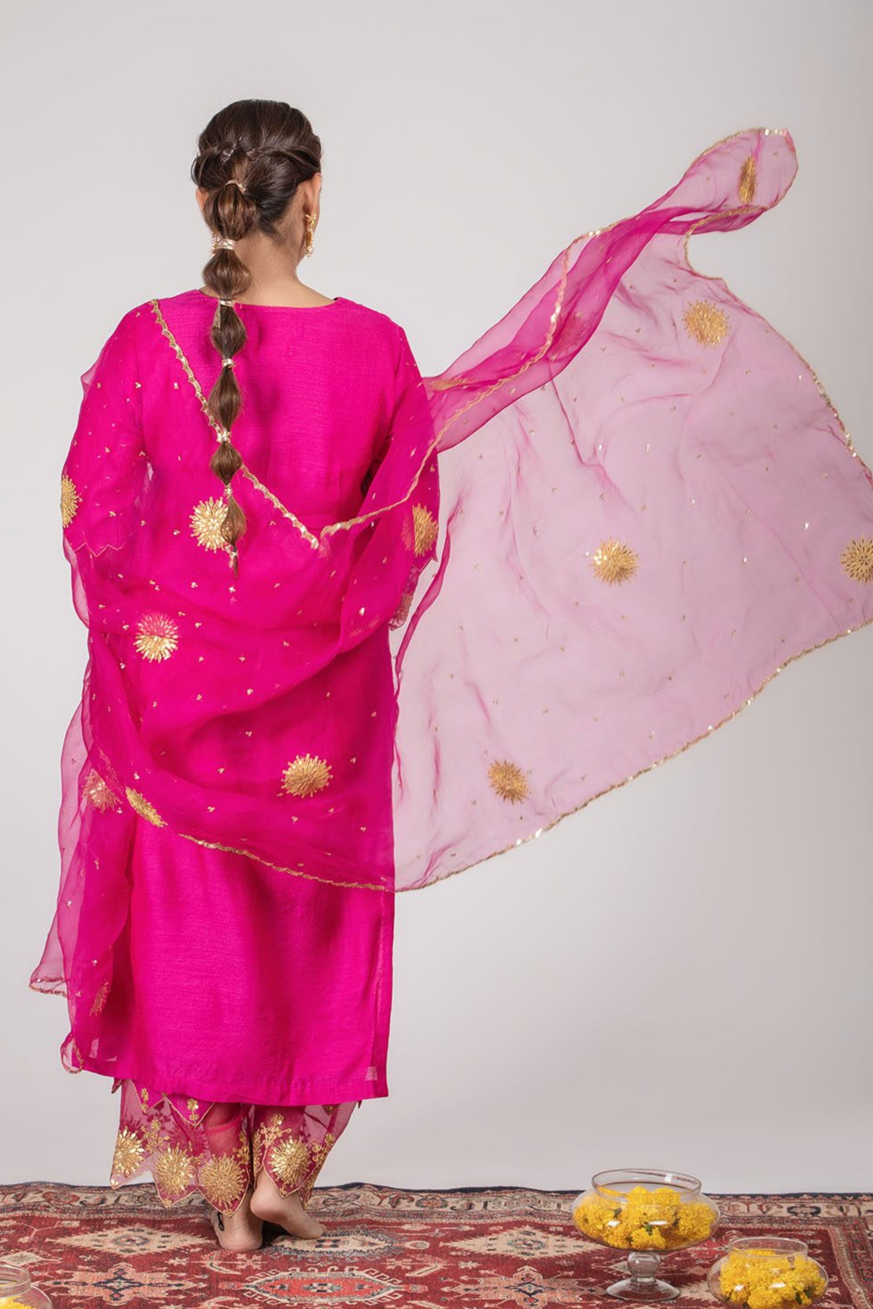 Fuchsia Chanderi Silk Suit Set
