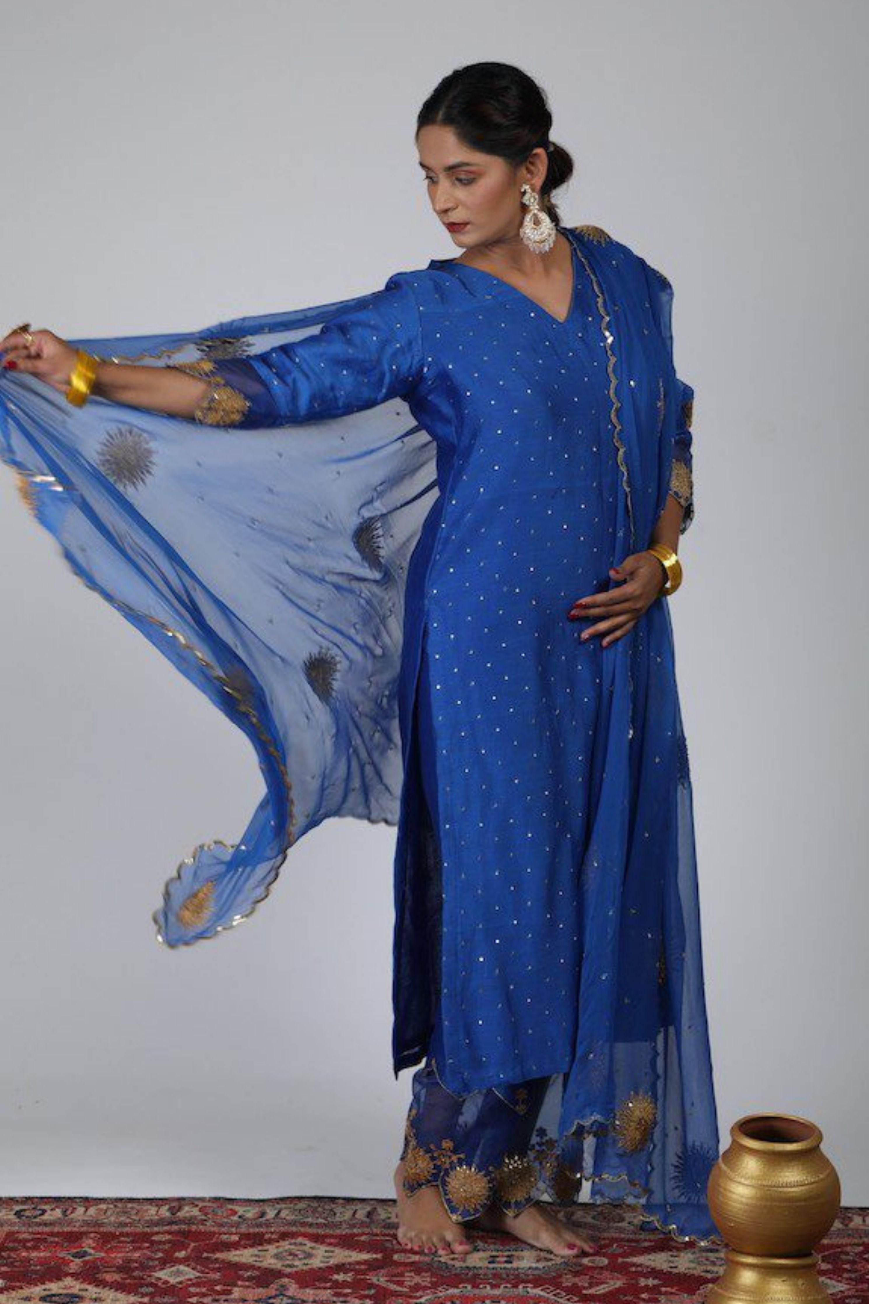 Blue Chanderi Silk Suit Set