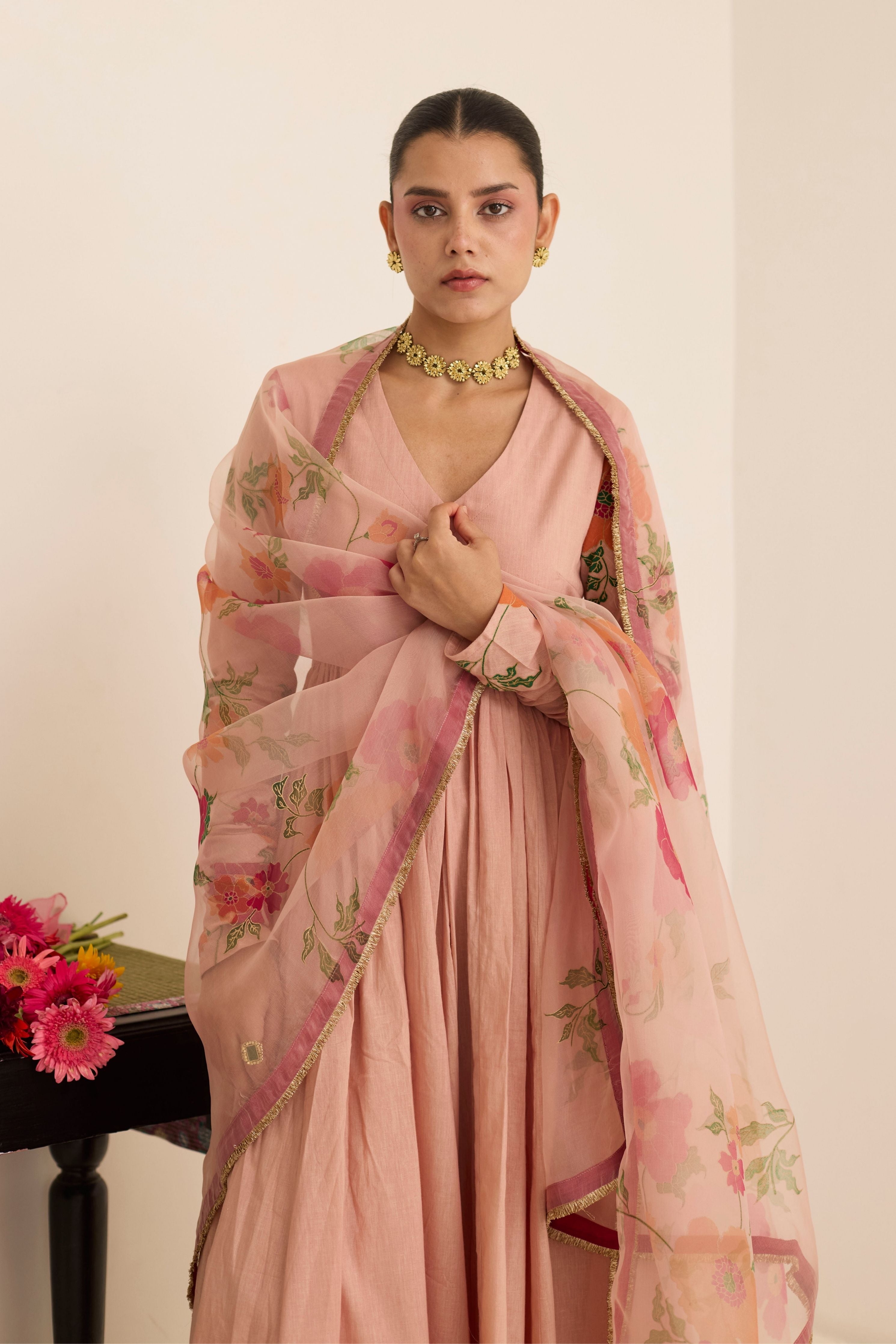 Salmon Anarkali Set