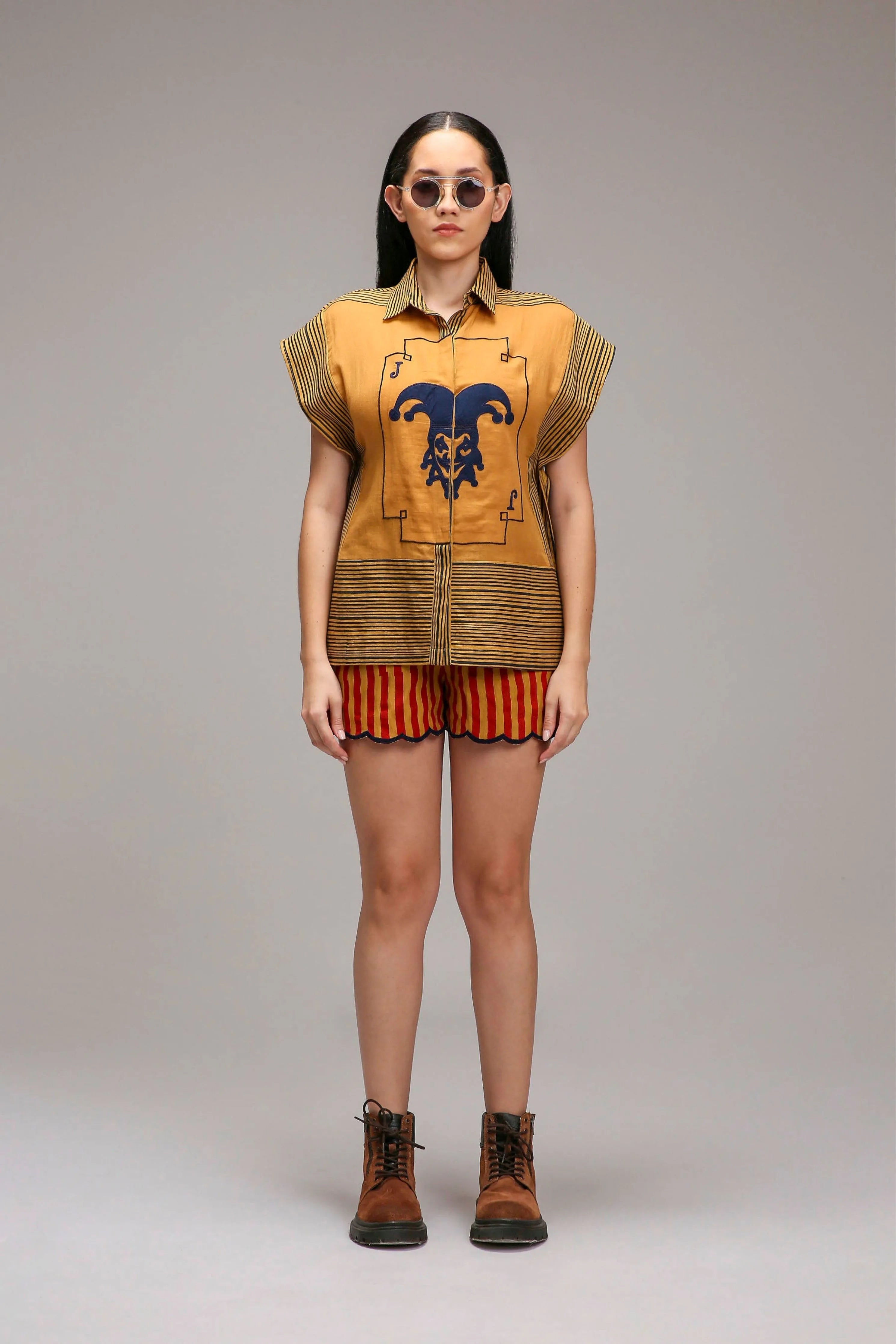 Tan-Brown Joker Shirt Shorts Set