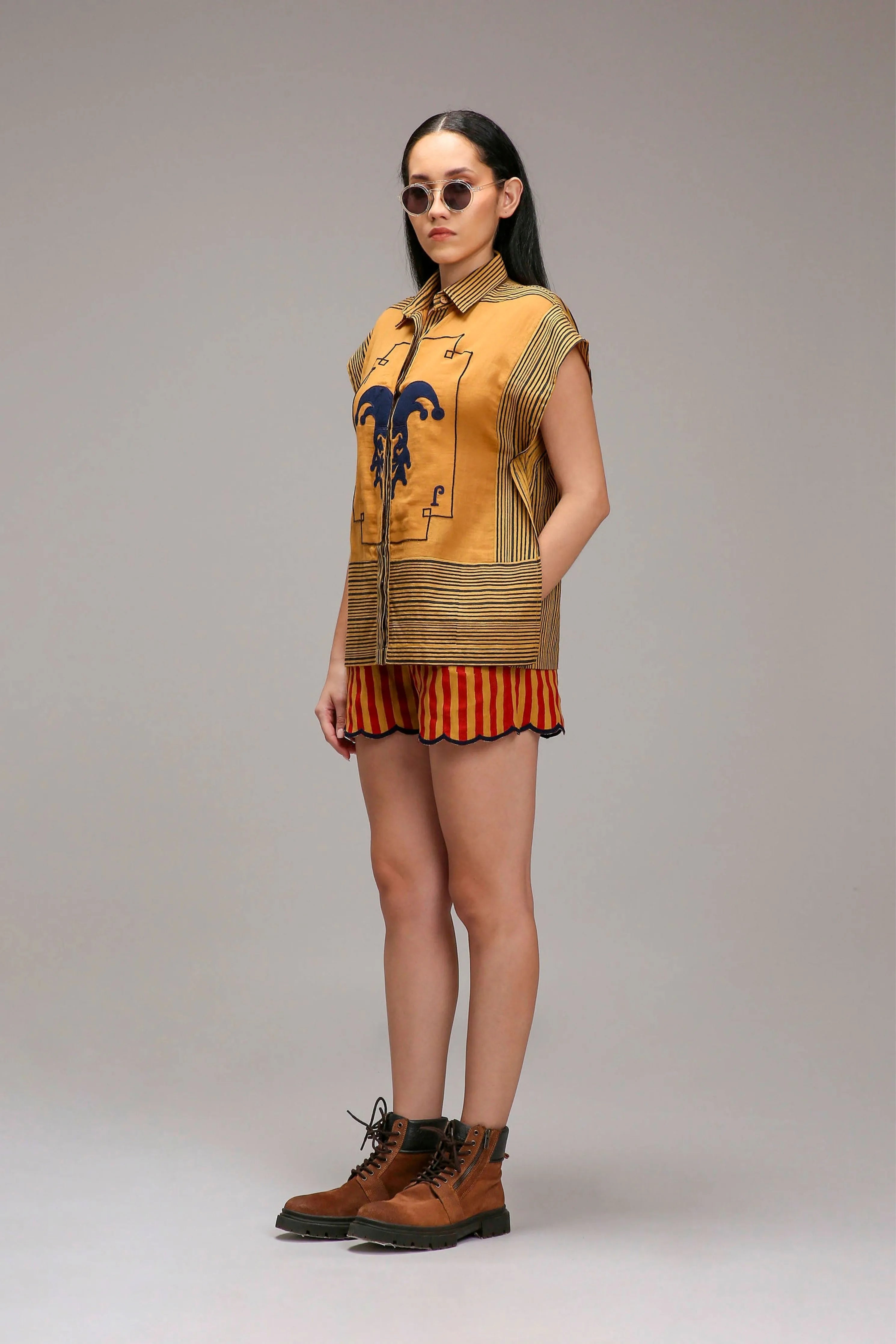 Tan-Brown Joker Shirt Shorts Set