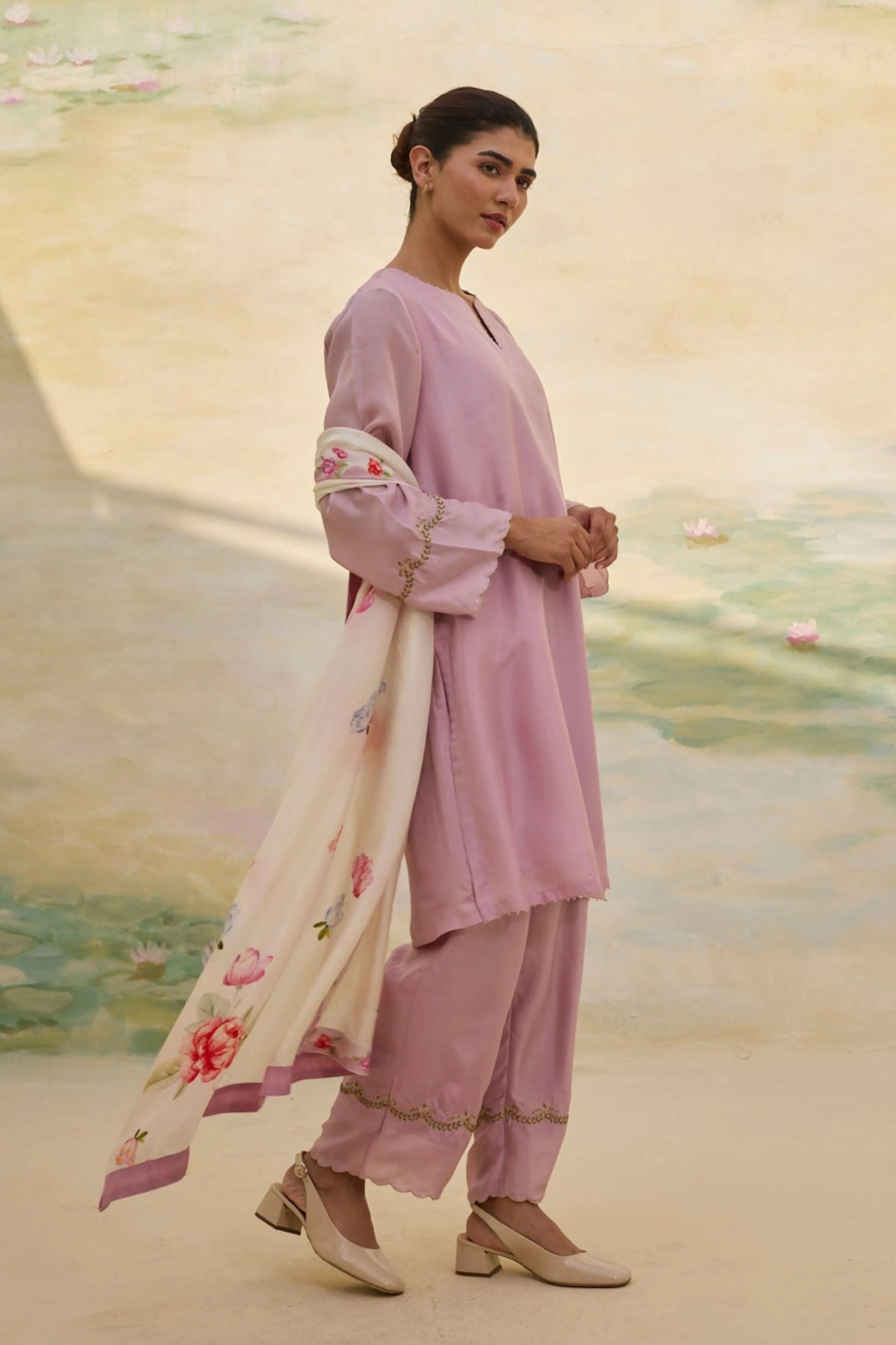 Mauve Short Silk Kurta Set