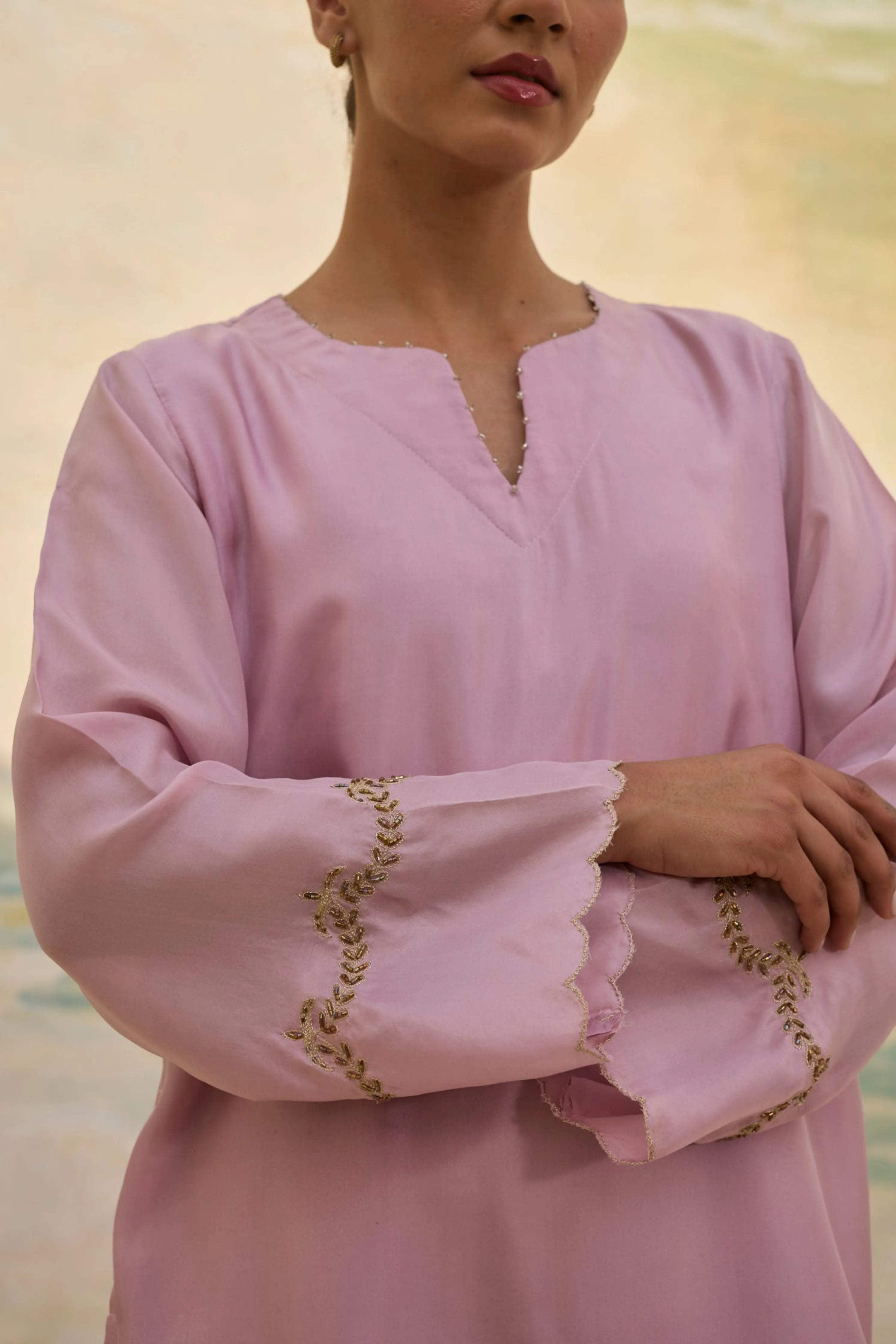 Mauve Short Silk Kurta Set