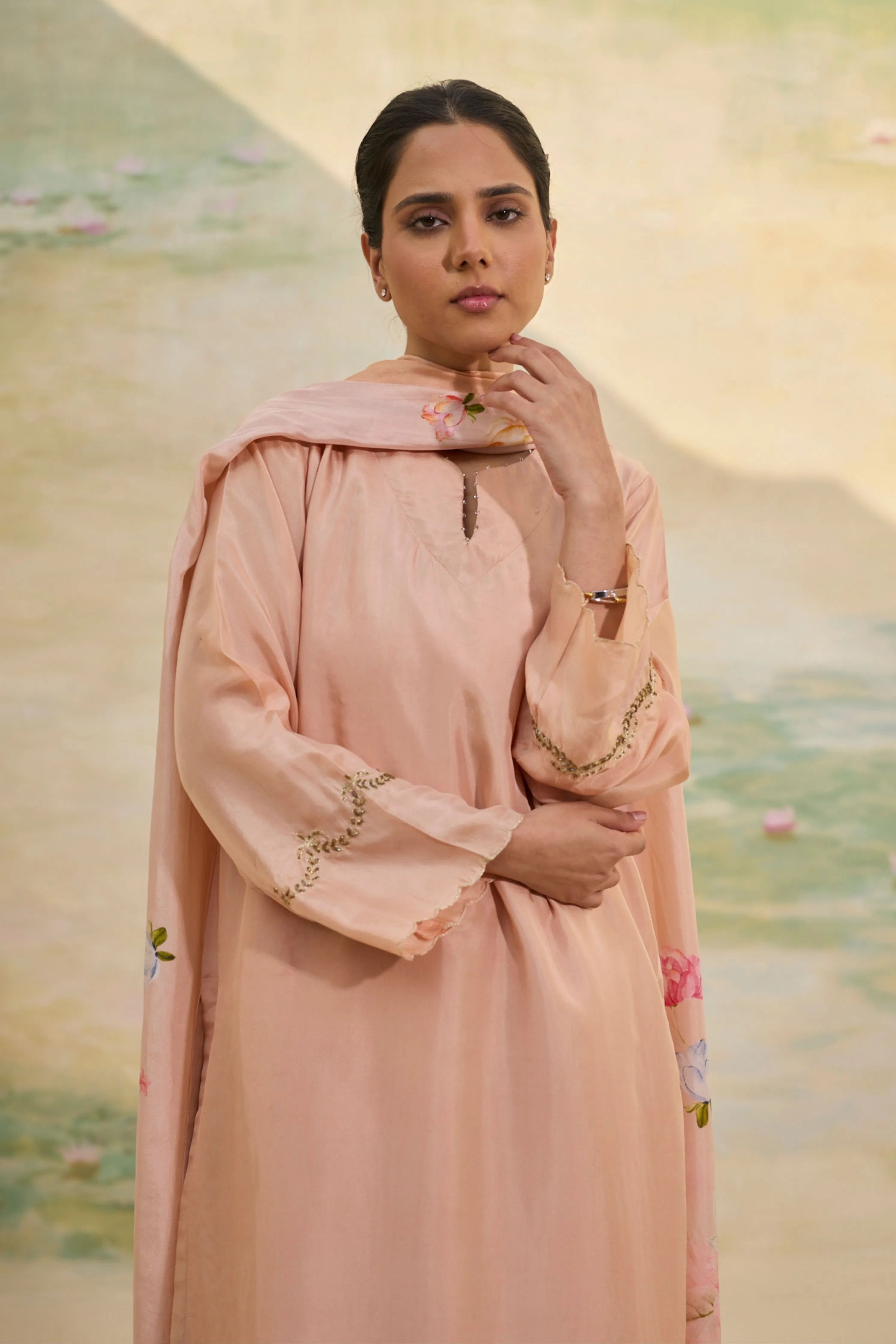 Caramel Short Silk Kurti Set