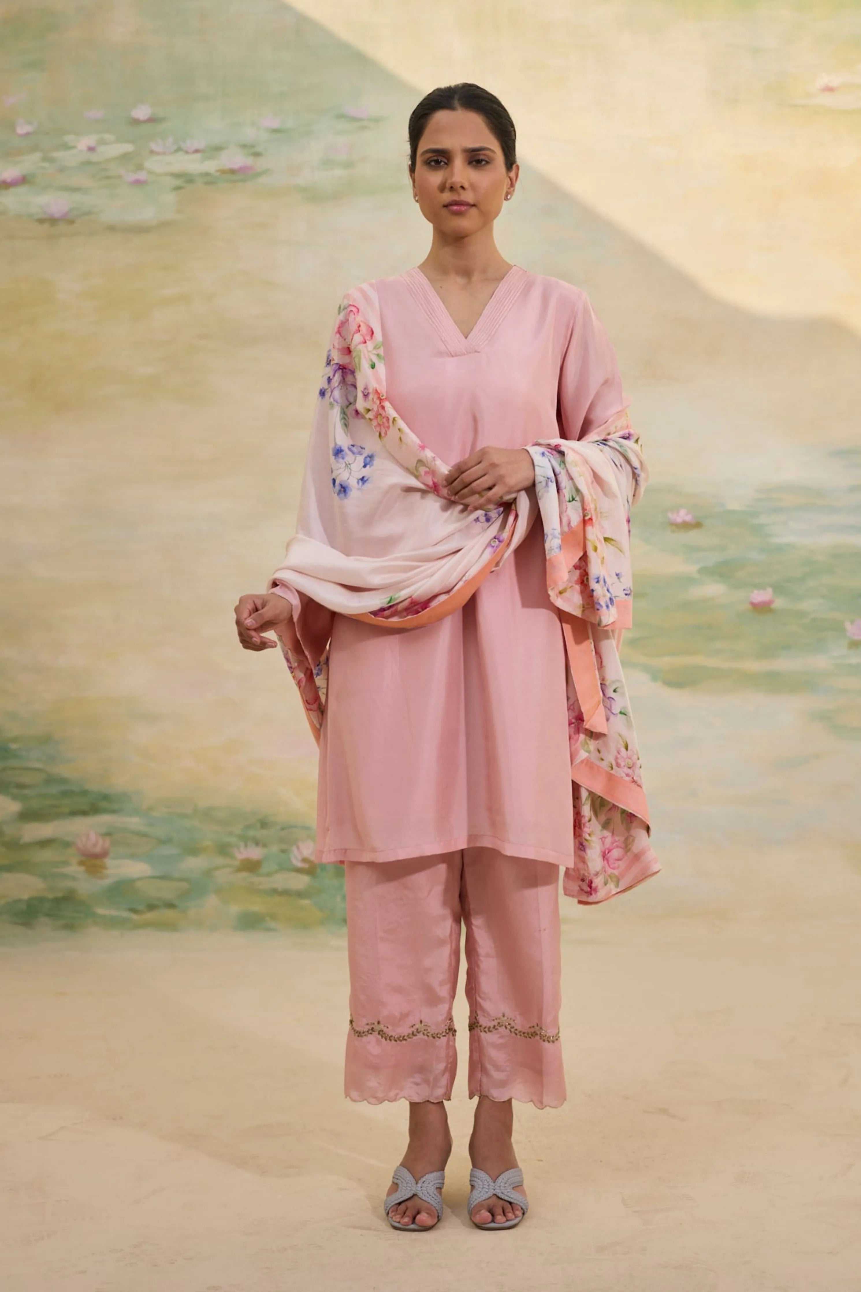 Persian Rose Short Silk Kurta Set