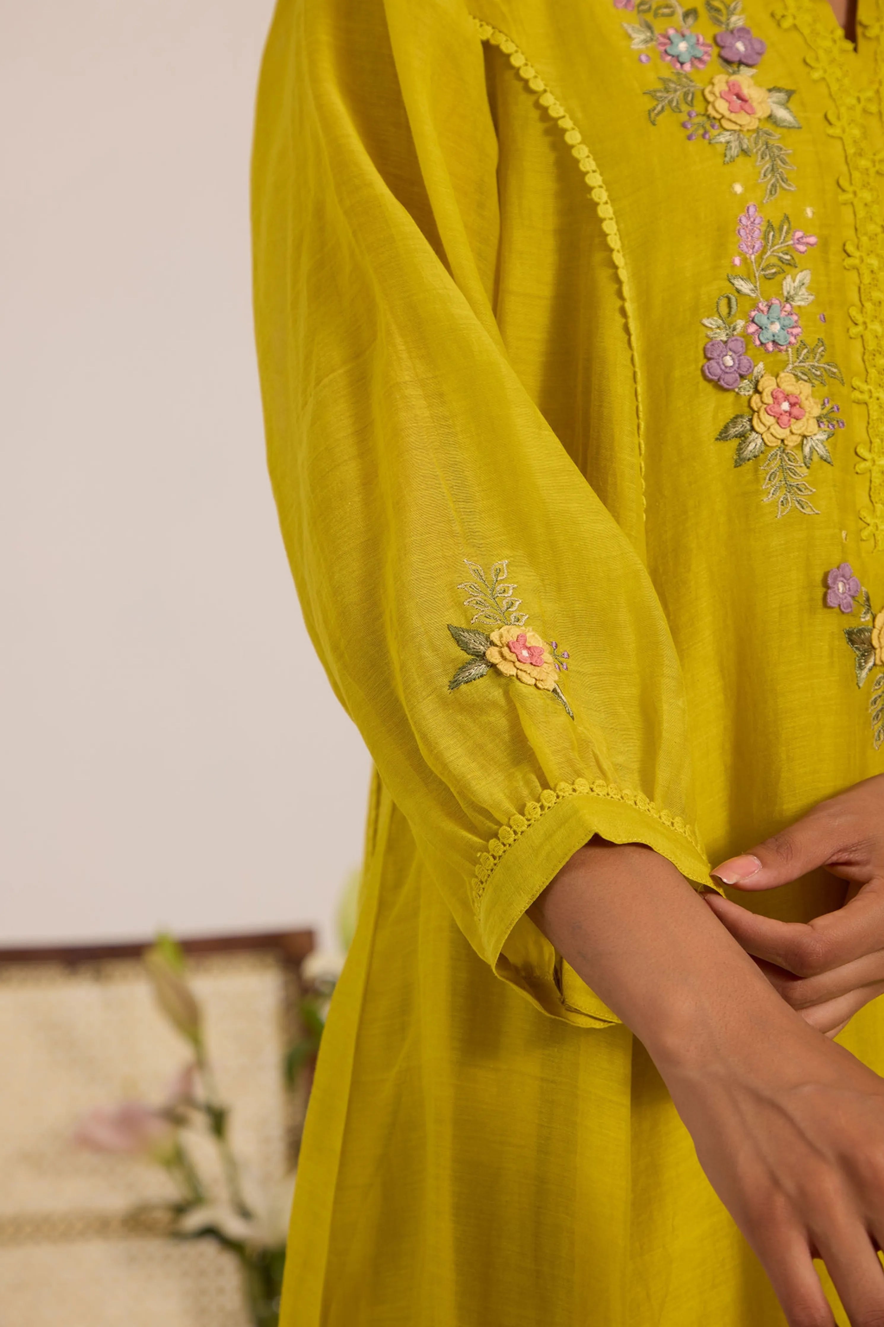 Lime Green Chanderi Tunic Set