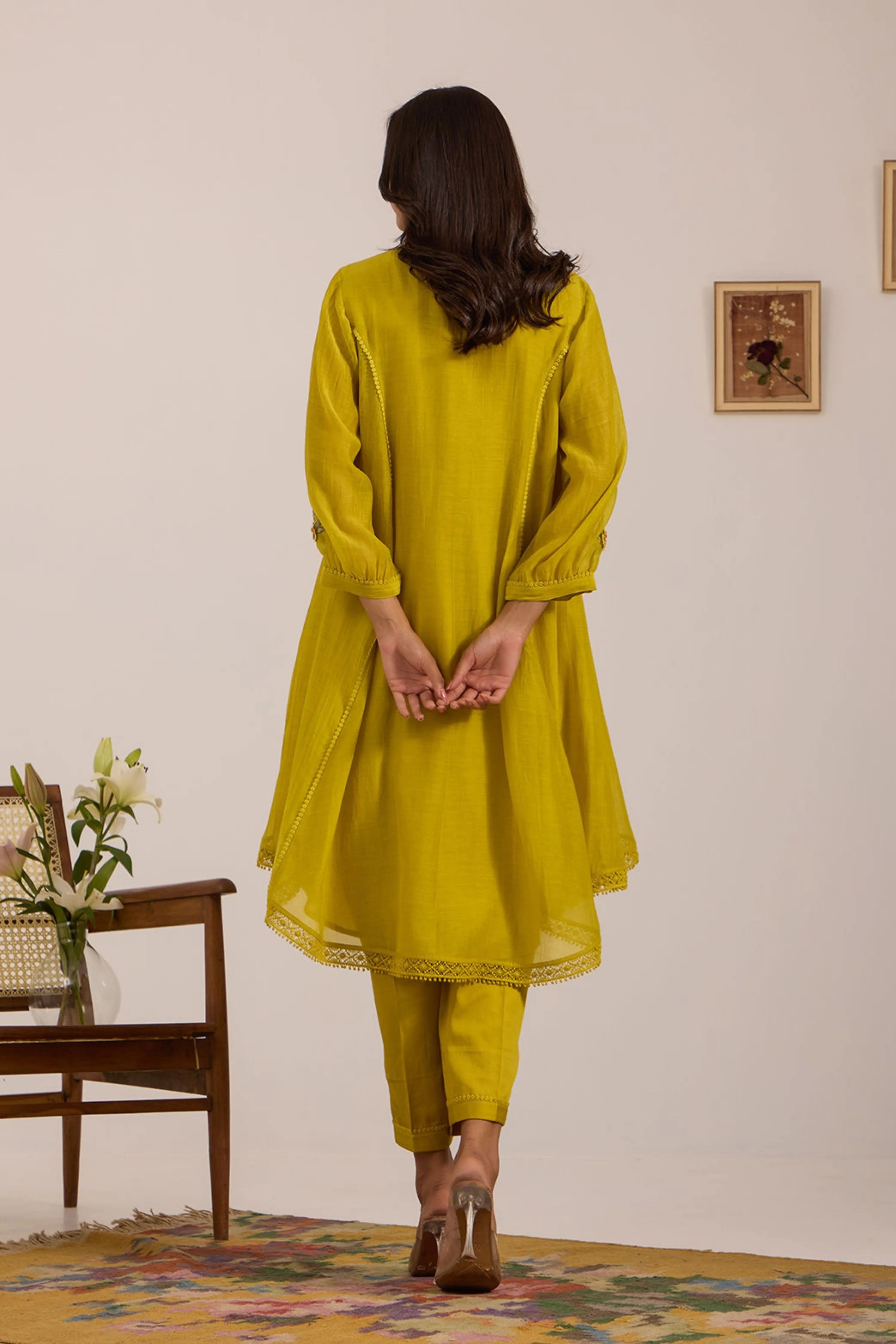 Lime Green Chanderi Tunic Set