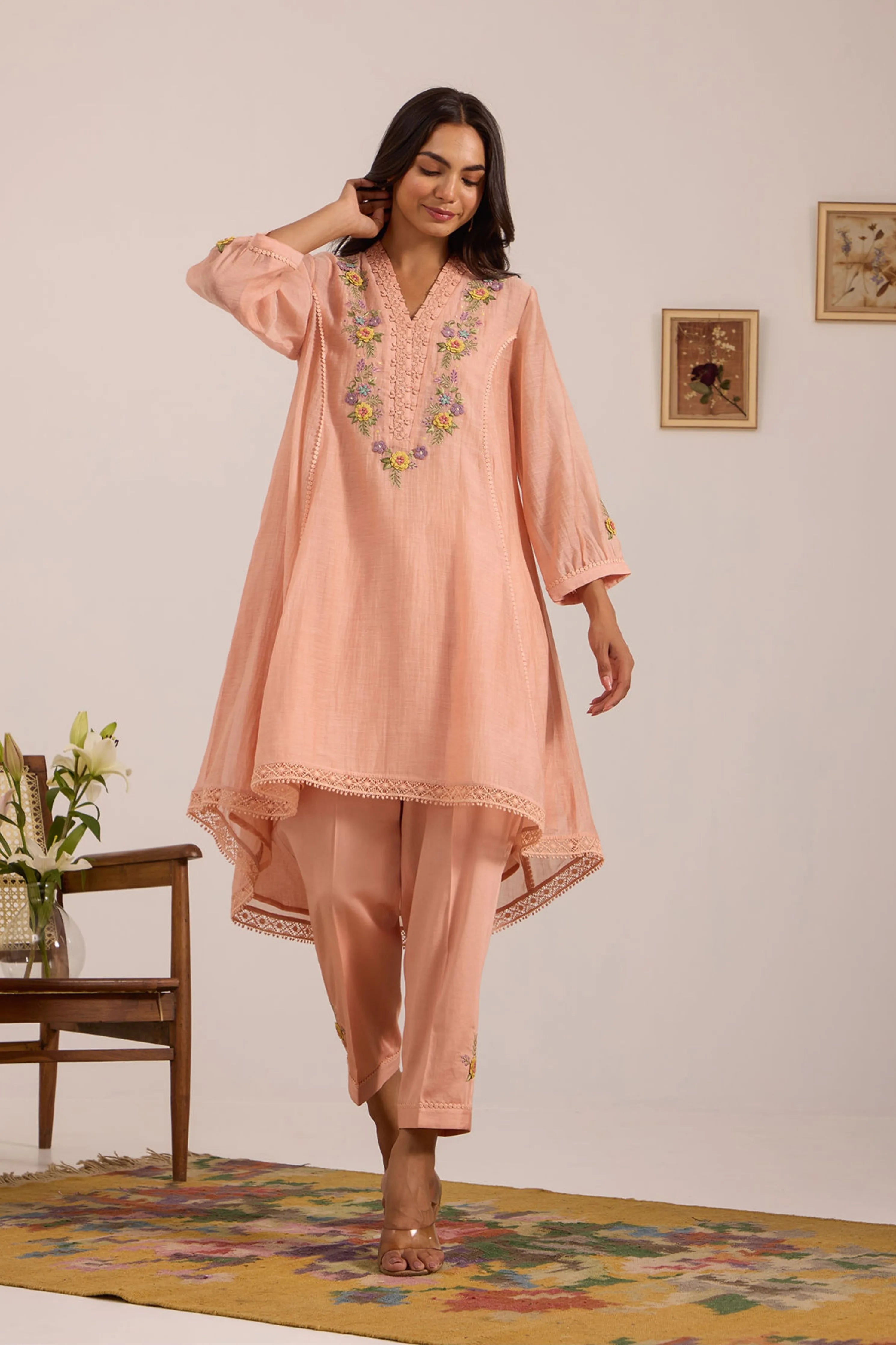 Sea Green Chanderi Tunic Set