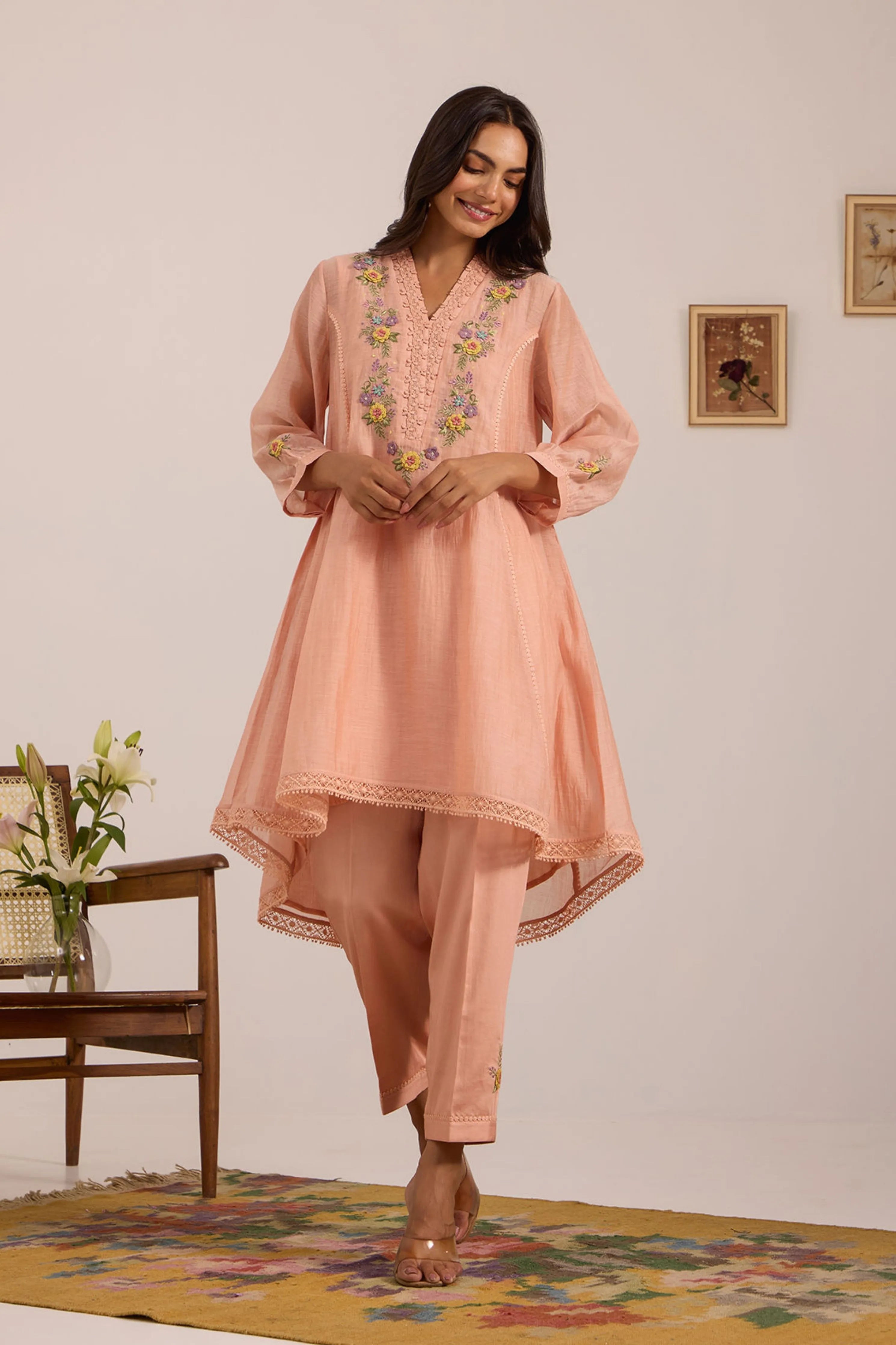 Sea Green Chanderi Tunic Set