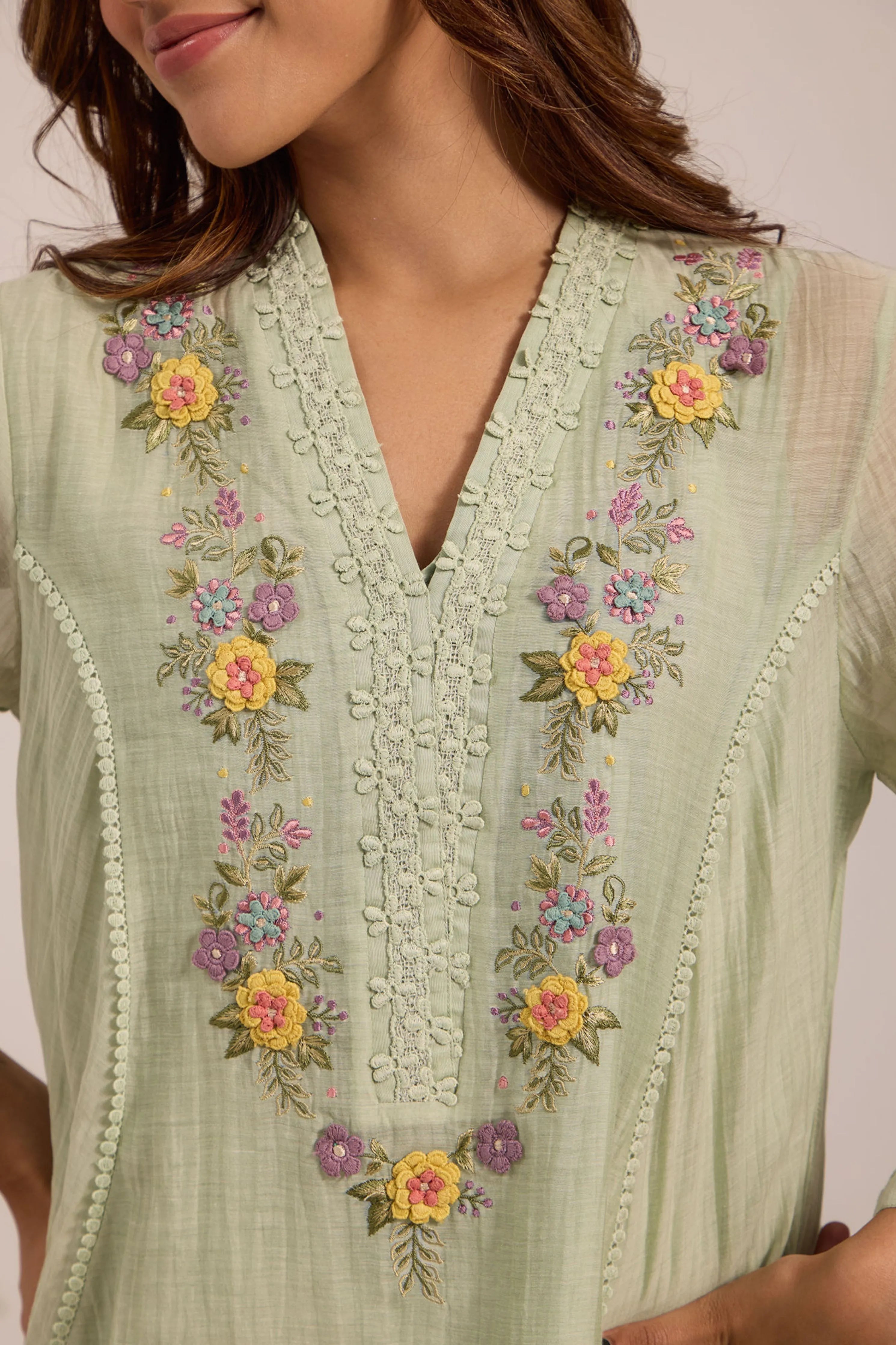 Sea Green Chanderi Tunic Set