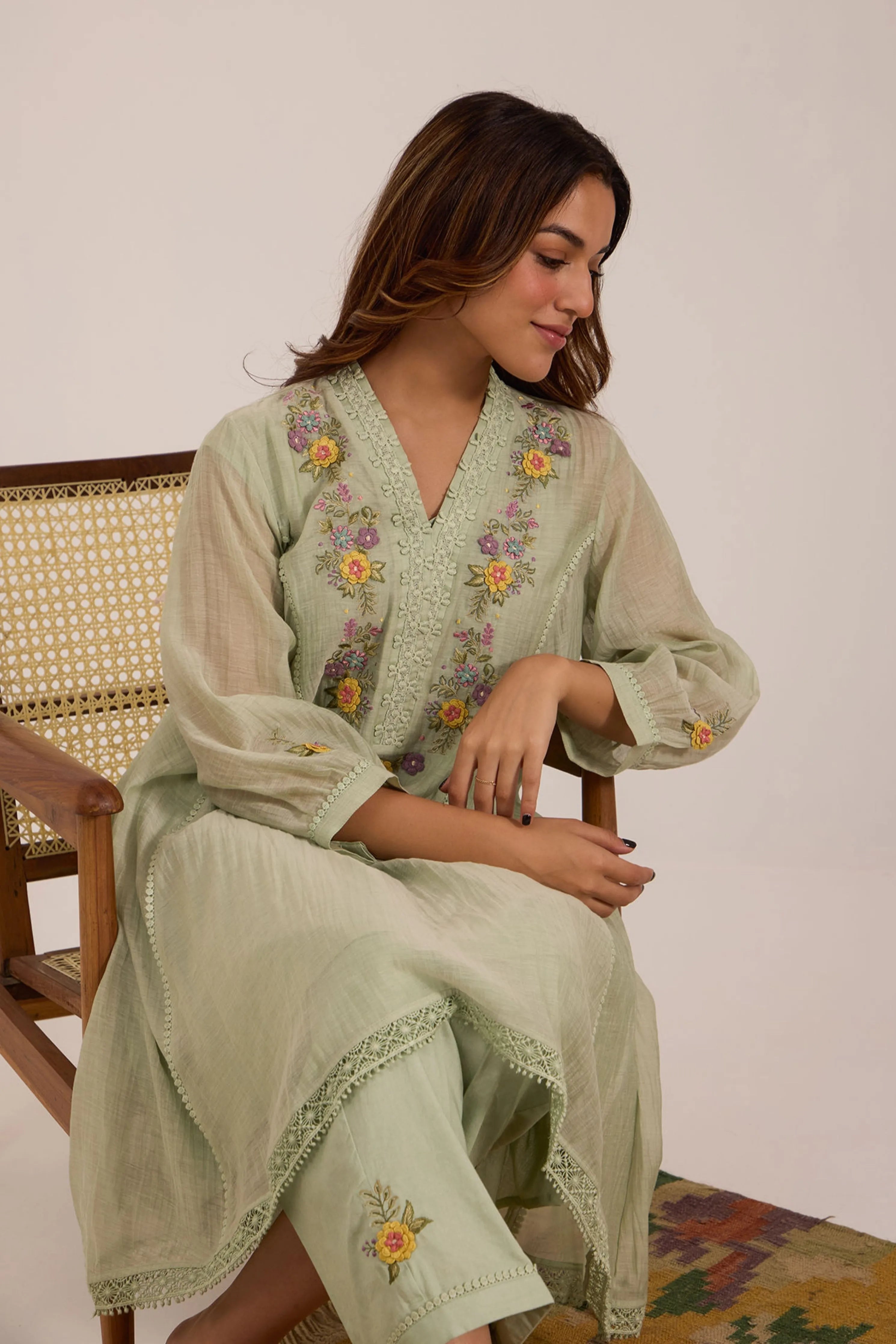 Sea Green Chanderi Tunic Set