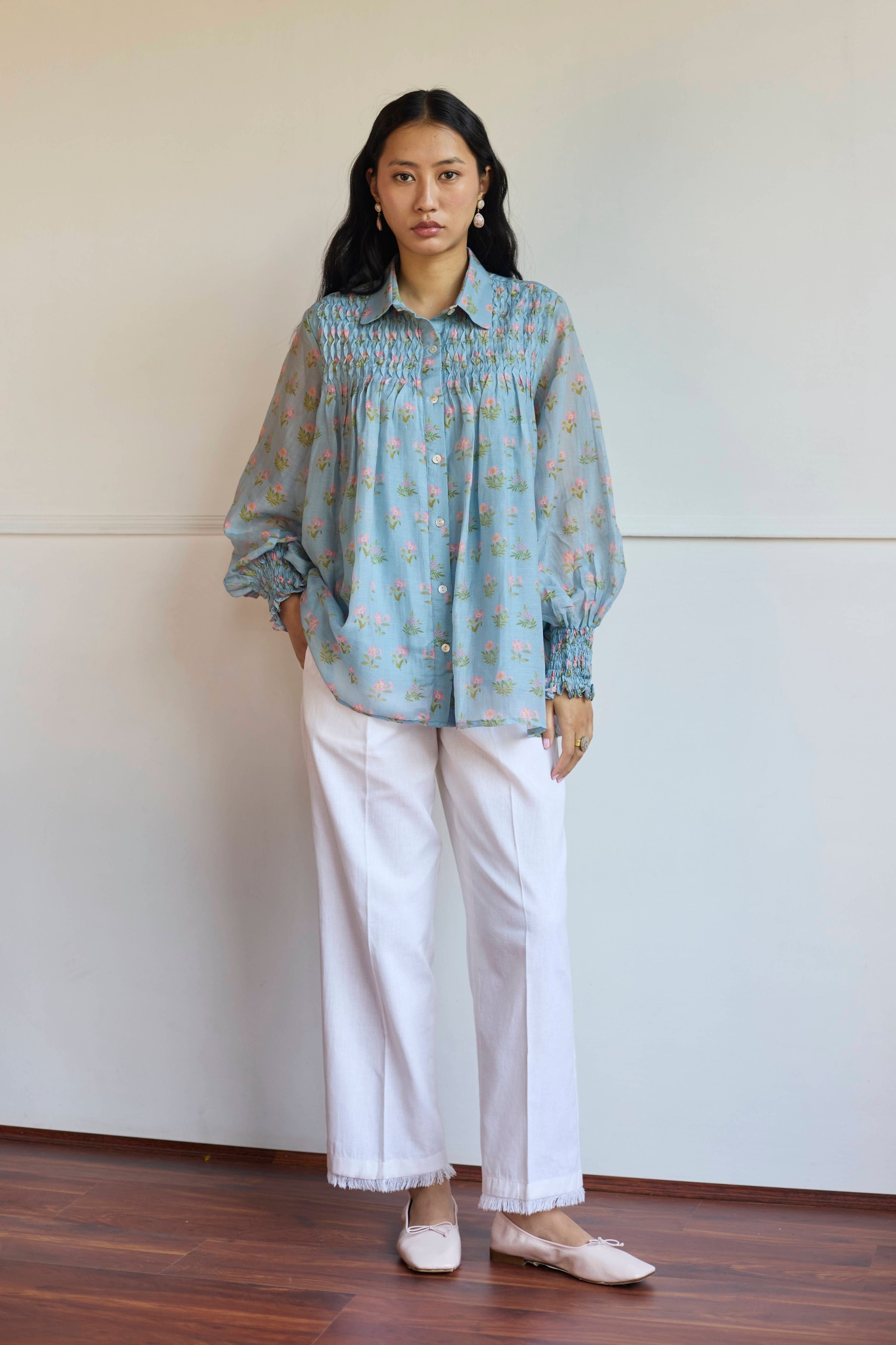 Powder Blue Smocking Shirt