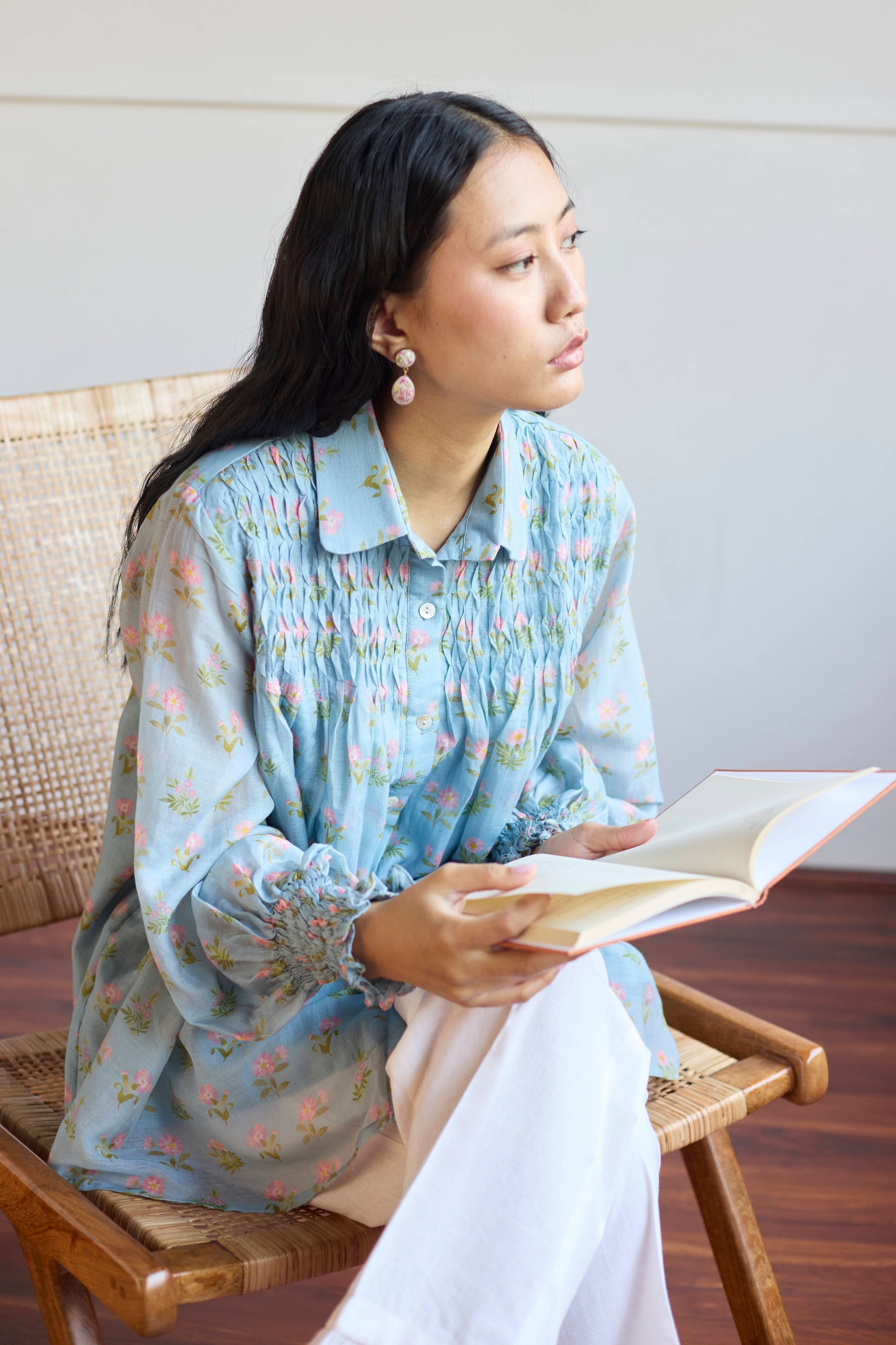 Powder Blue Smocking Shirt