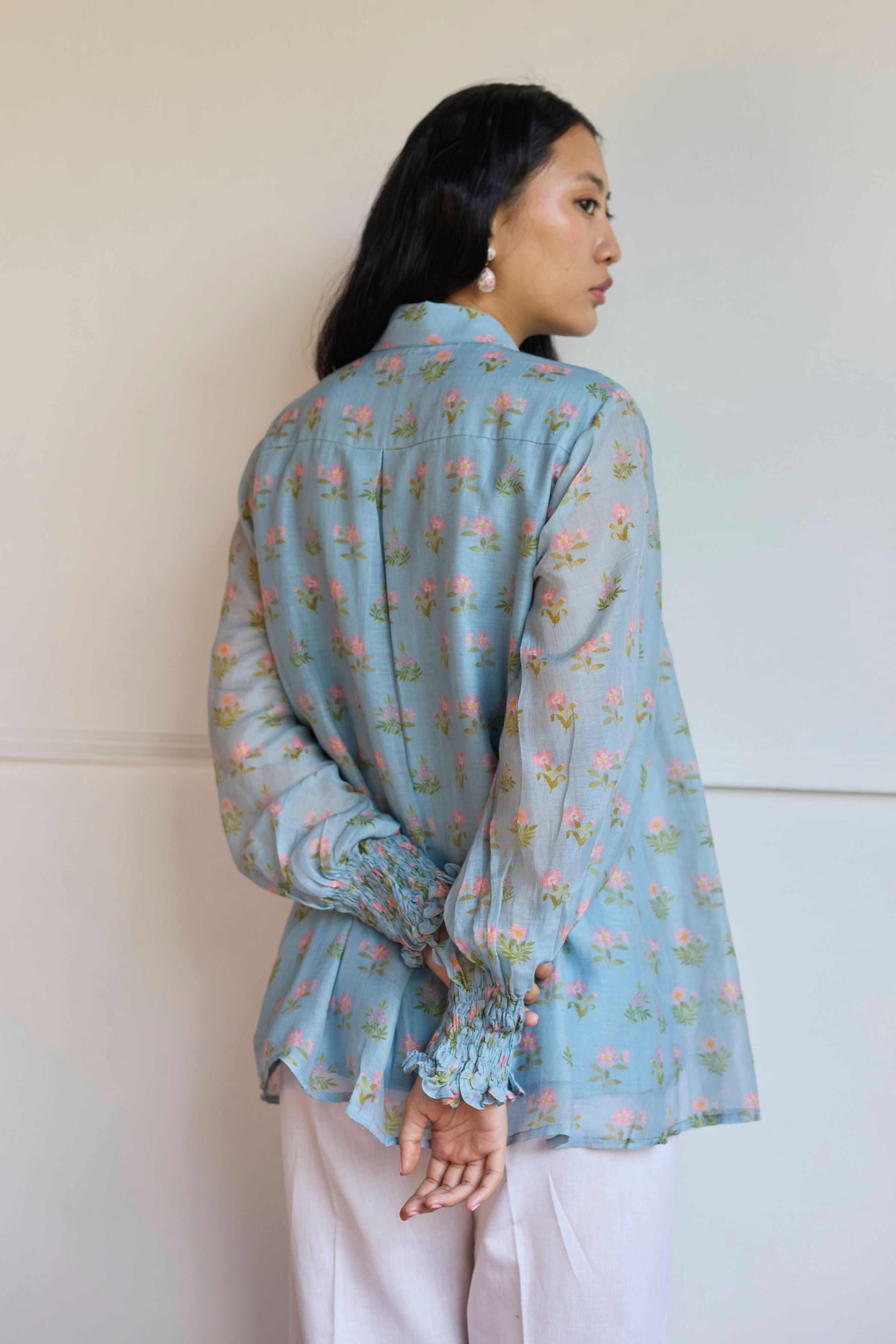 Powder Blue Smocking Shirt