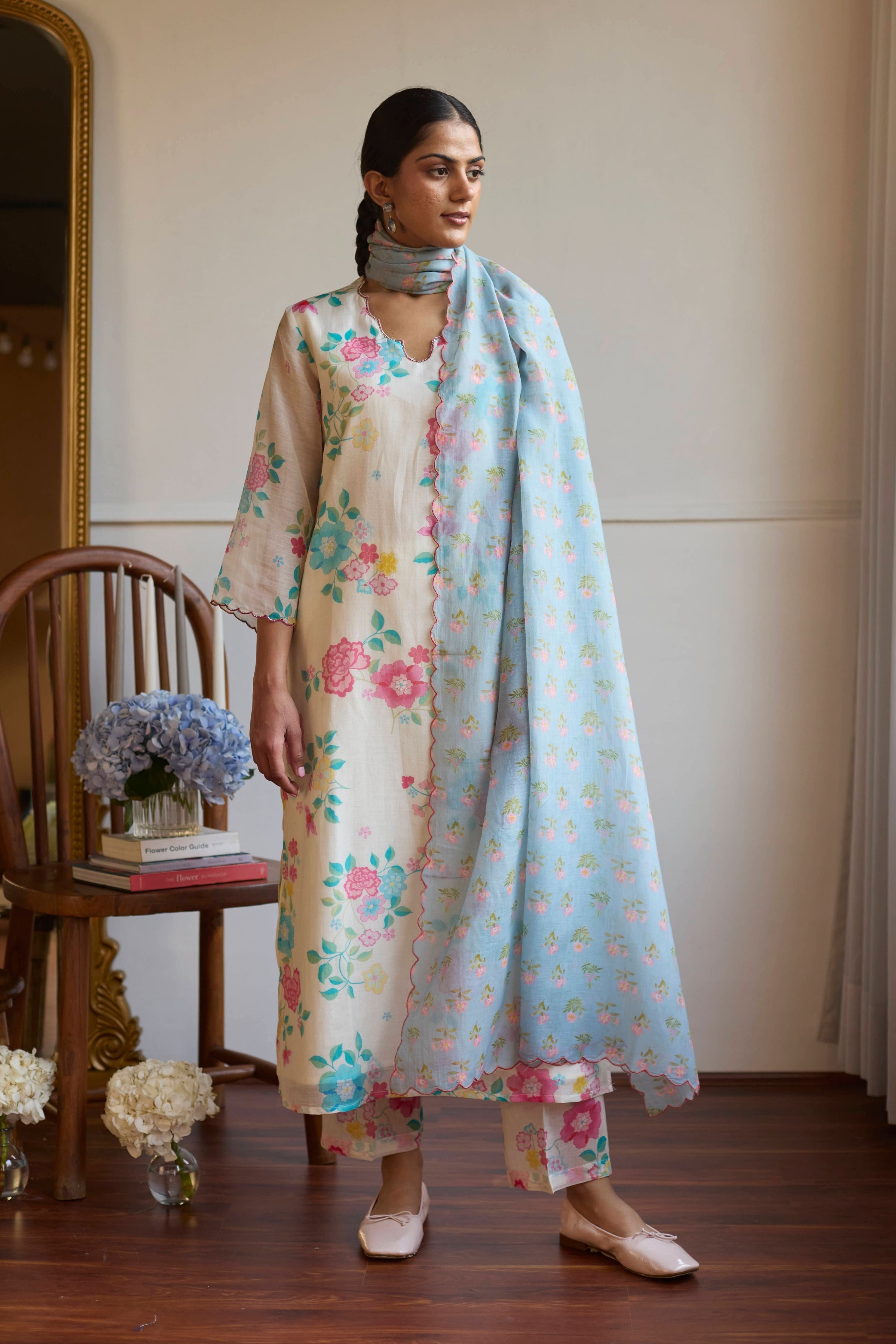 Ivory Powder Blue Kurta Set