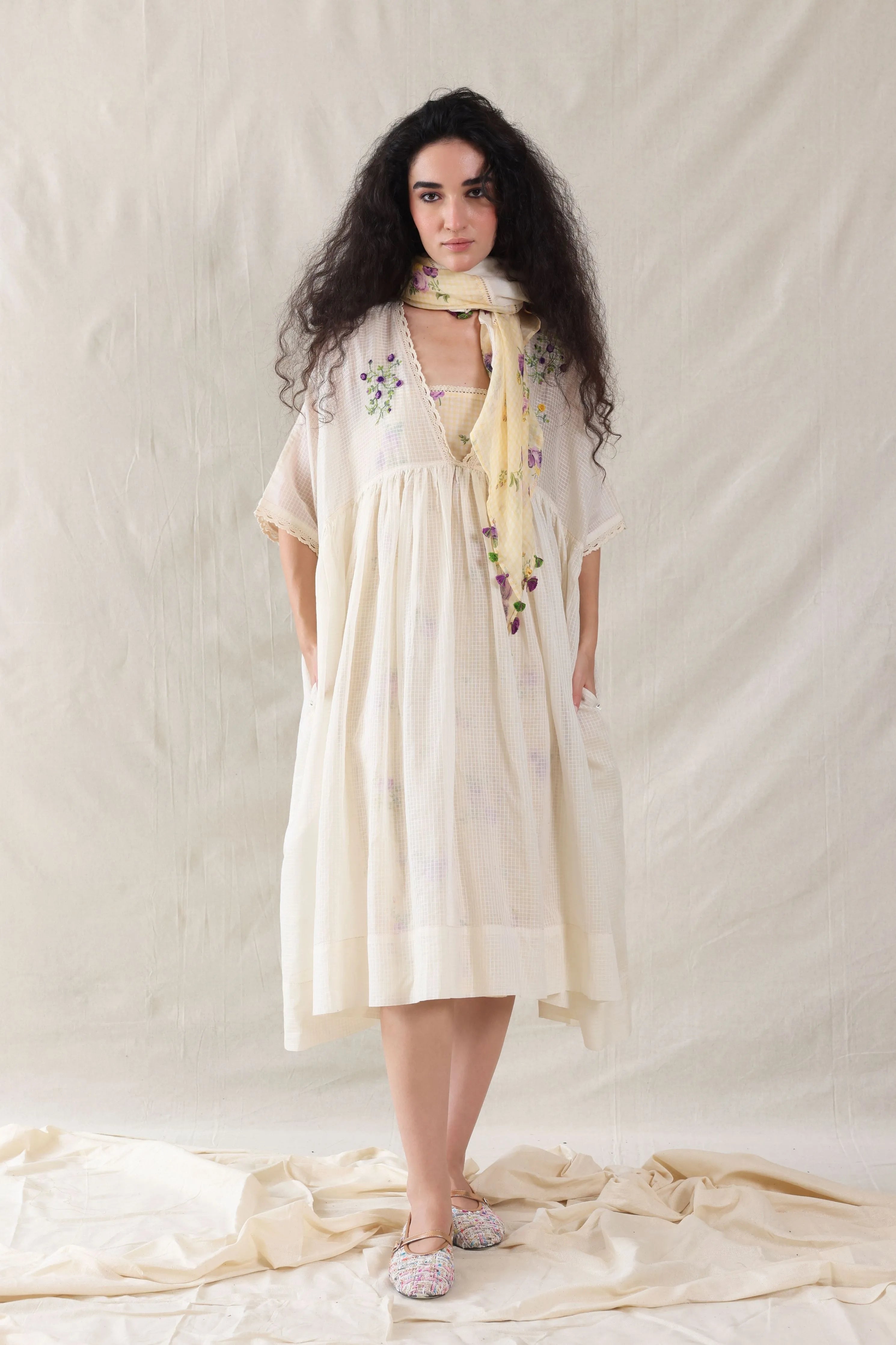 Hand Woven Cotton Silk Kaftan Dress