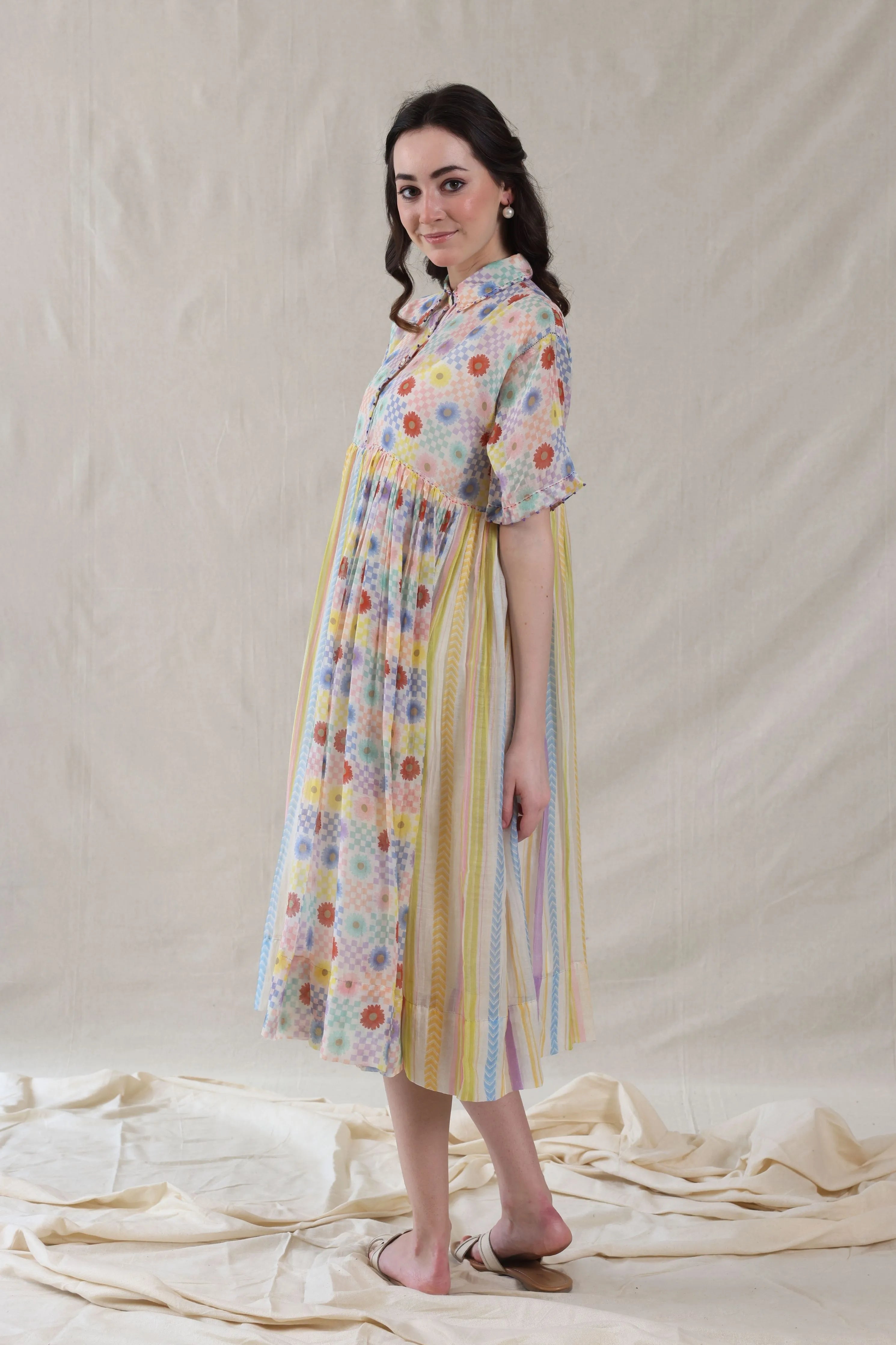 Multicolor Hand Woven Cotton Silk Dress