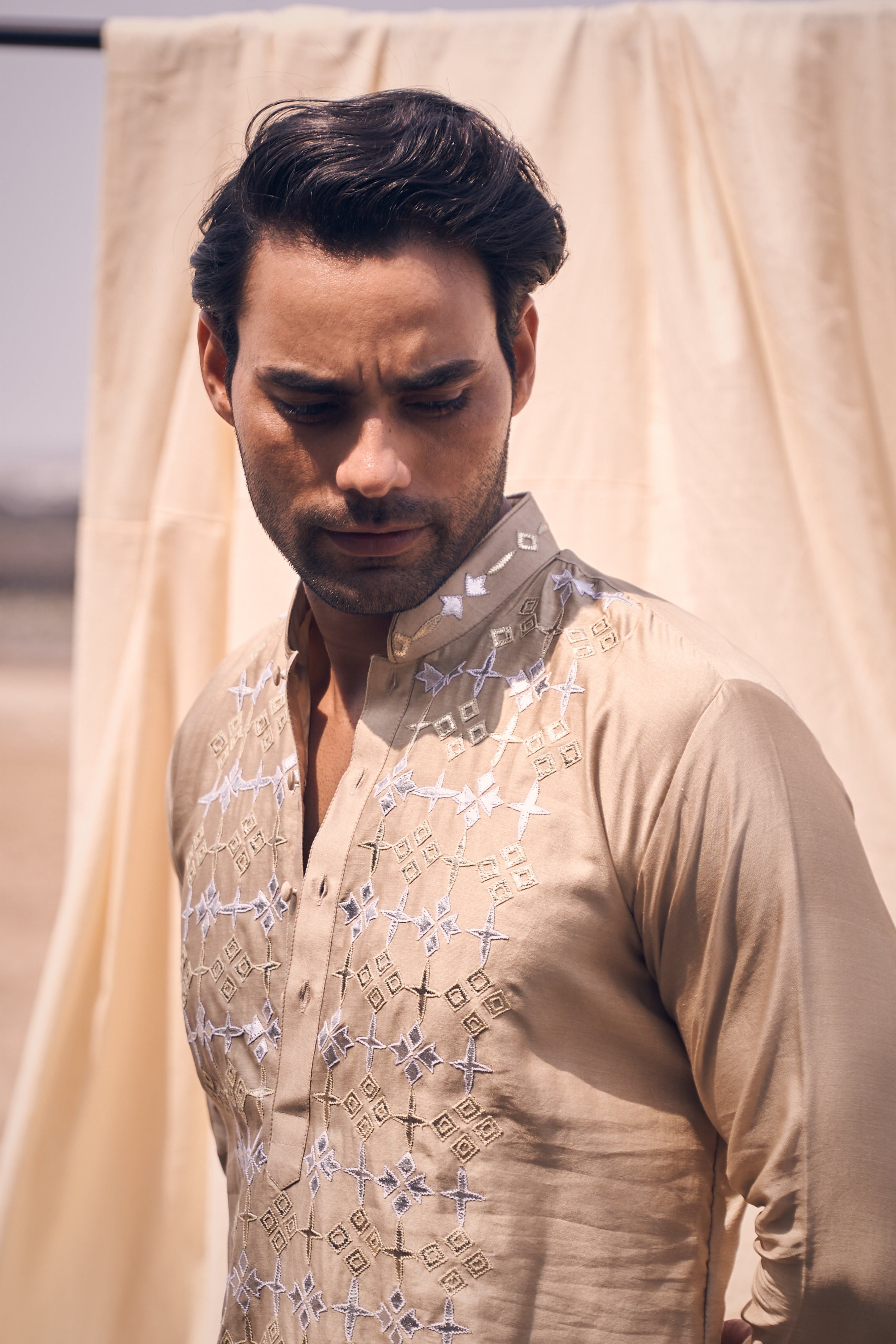 Leather Panel Kurta Set