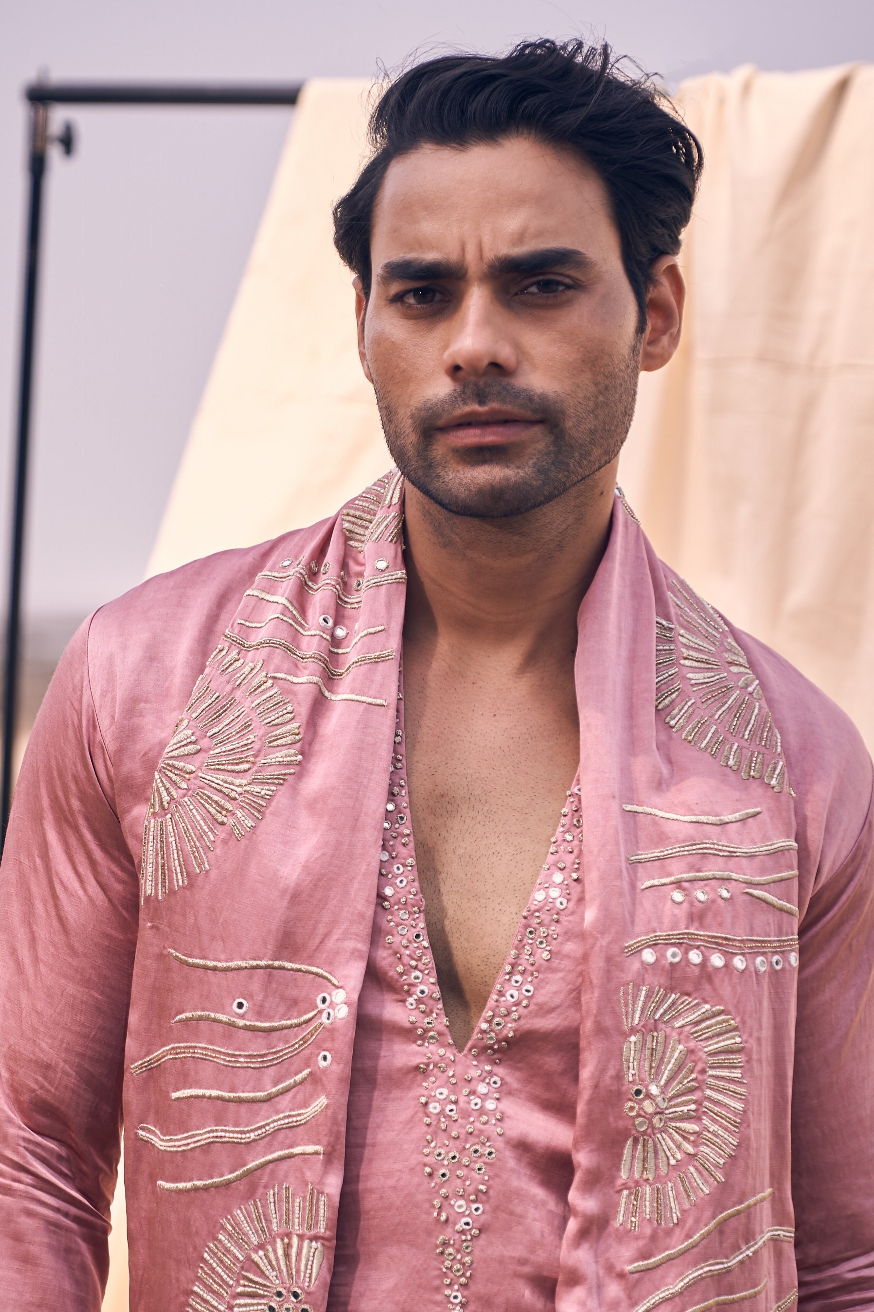 Pink Floral Embroidery Kurta Set