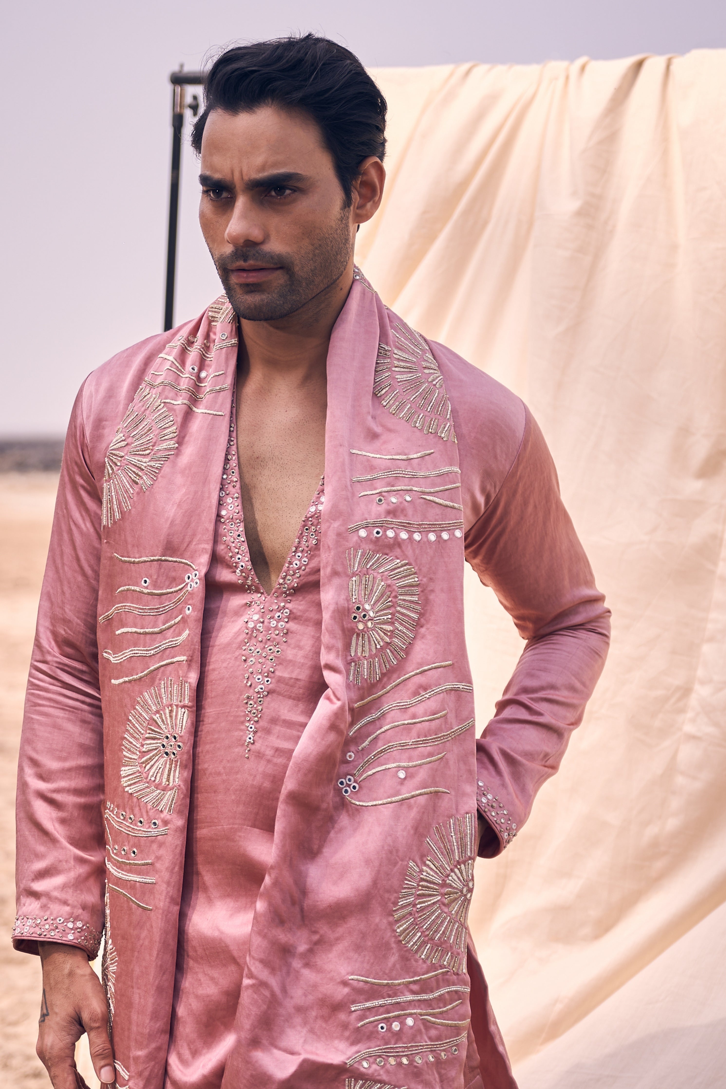 Pink Floral Embroidery Kurta Set