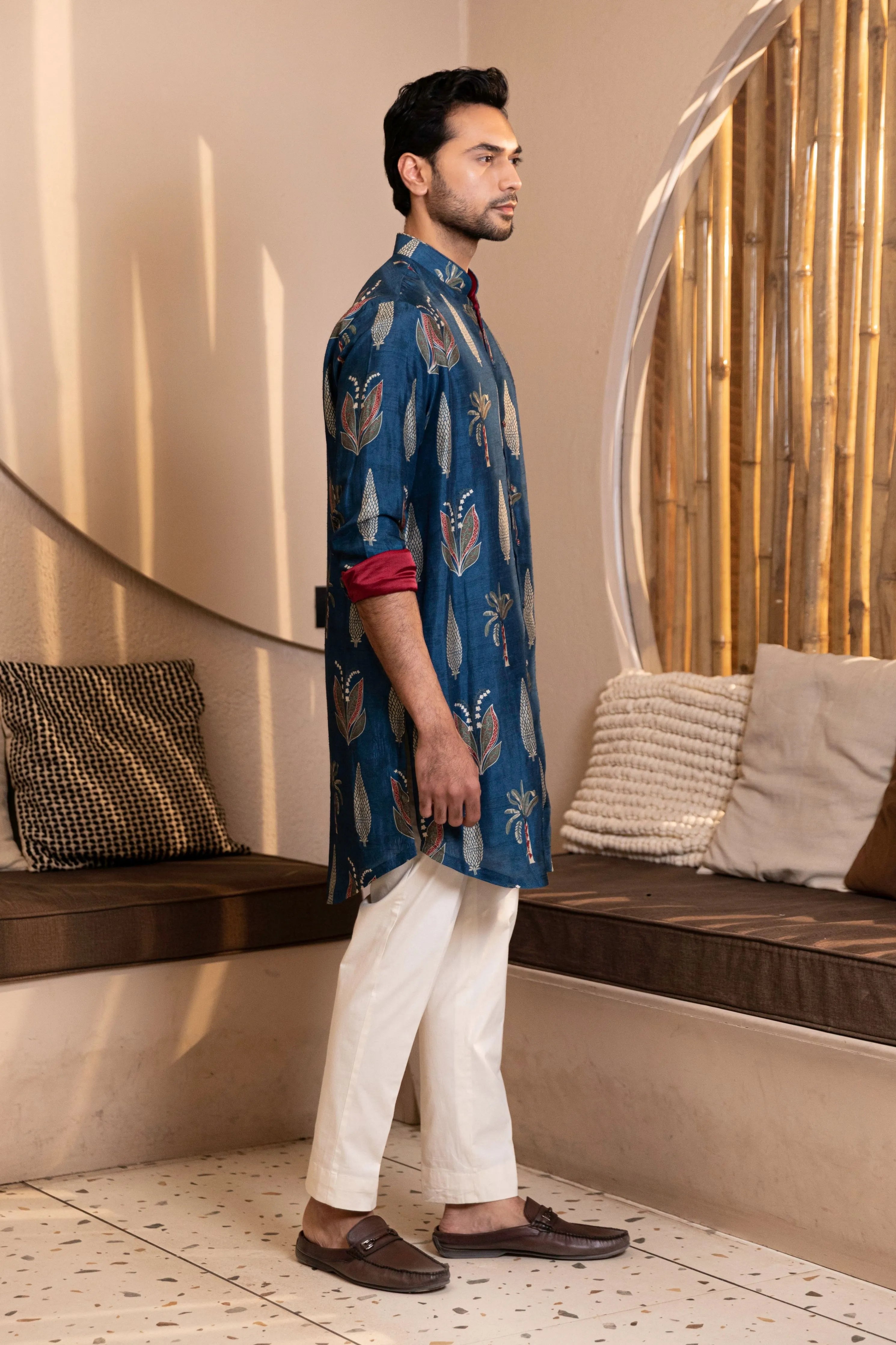 Palm Tree Print Kurta with Rollover Set