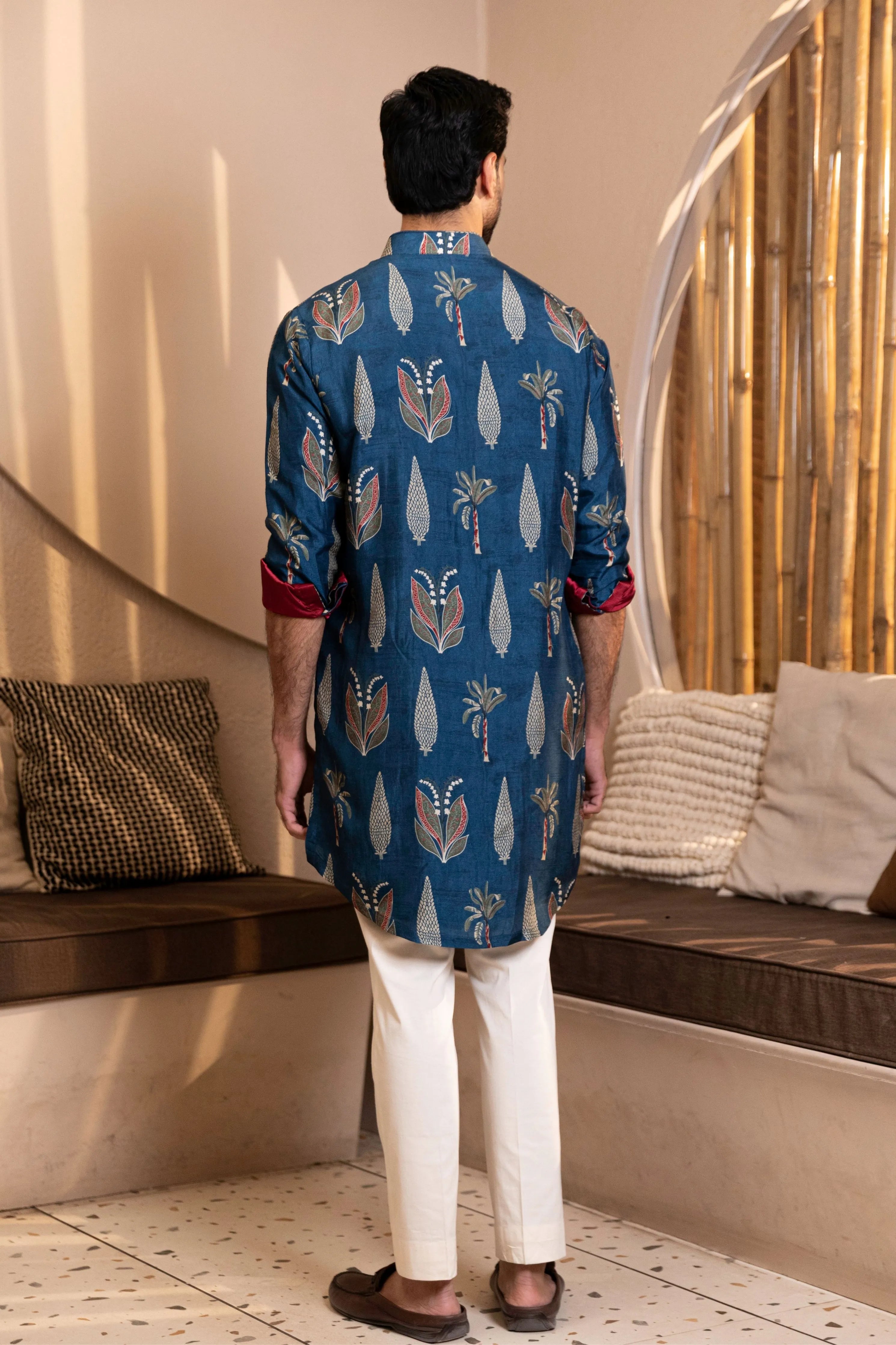 Palm Tree Print Kurta with Rollover Set