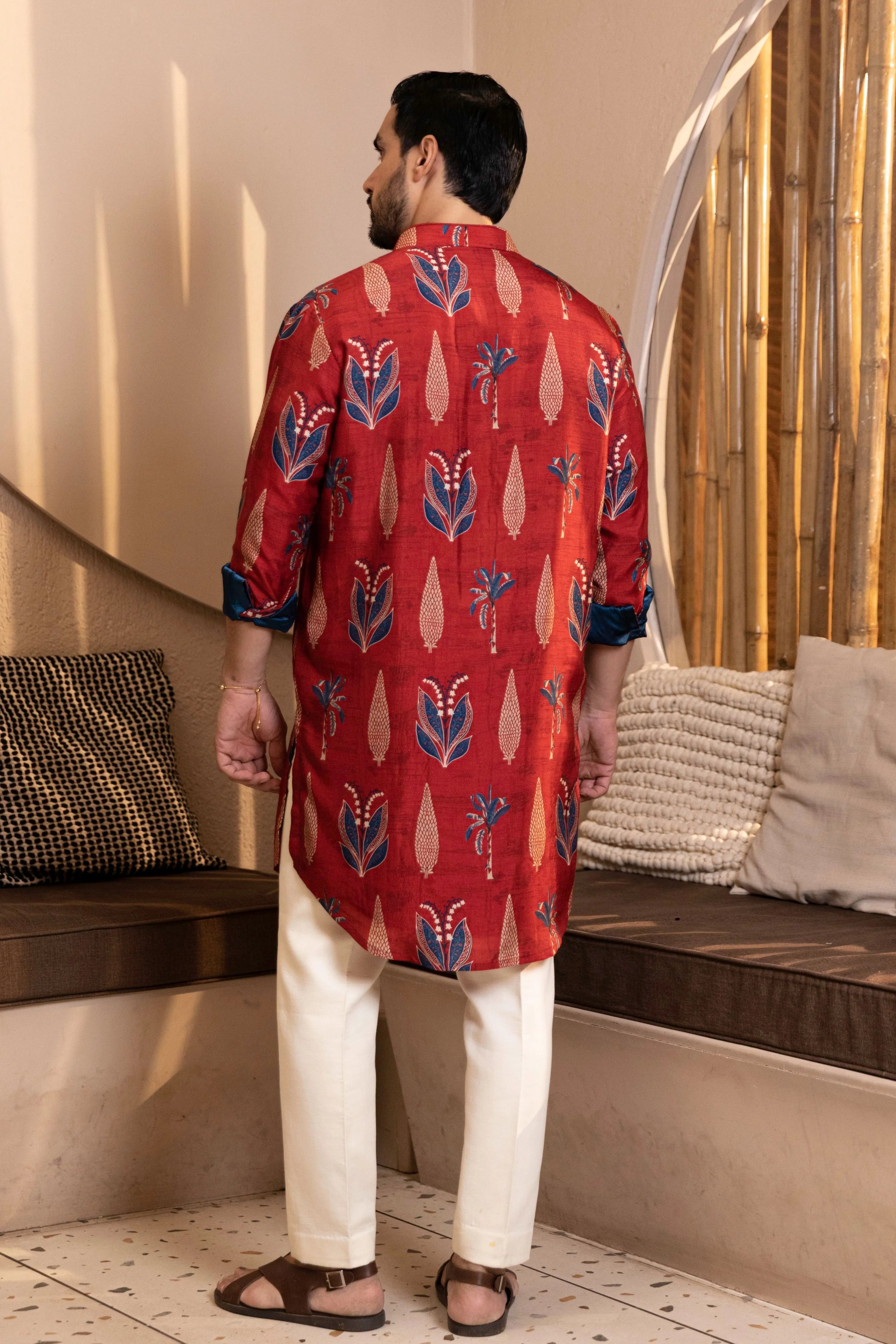 Palm Tree Print Kurta with Rollover Set
