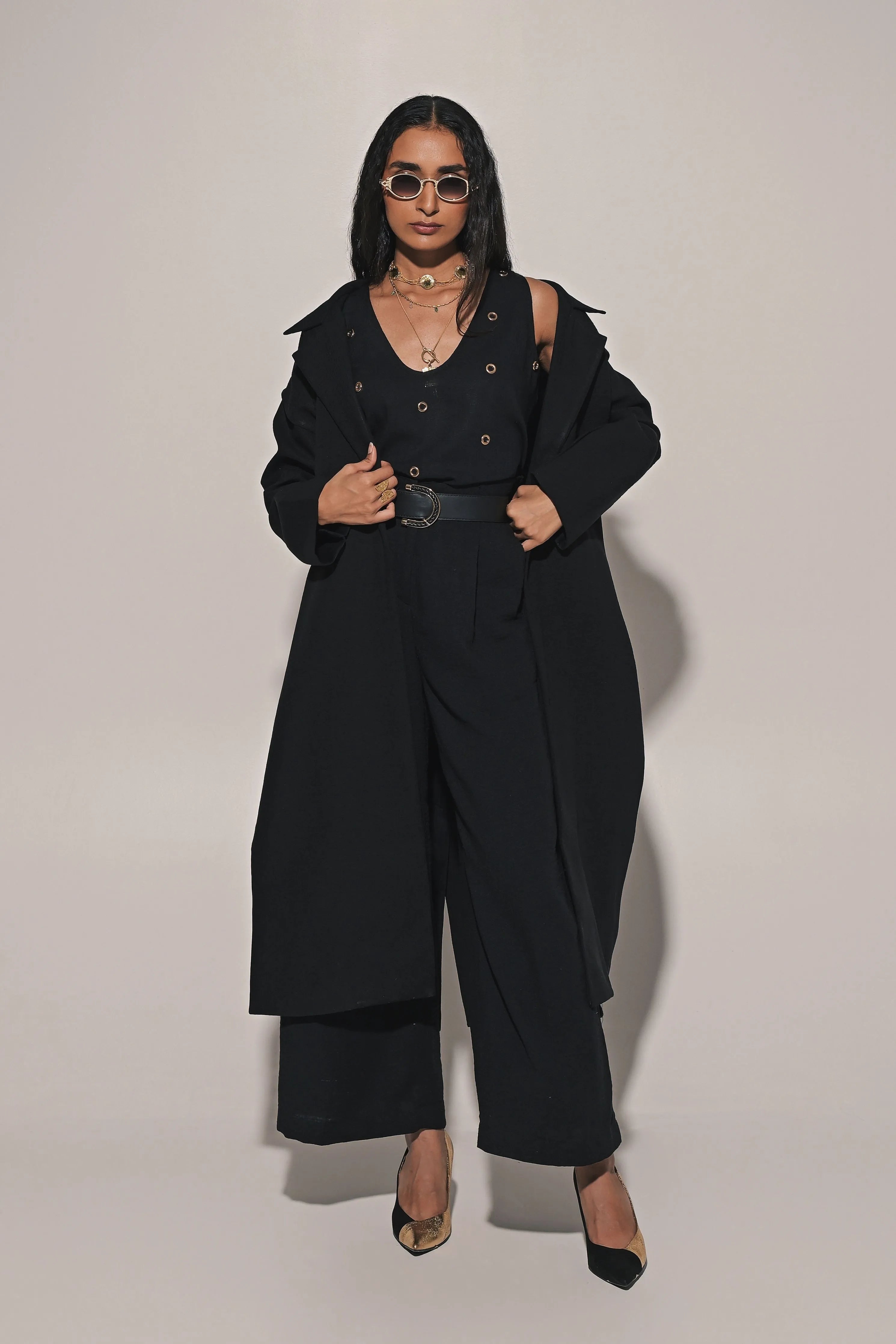 Kage Blouse With Pants And Overcoat