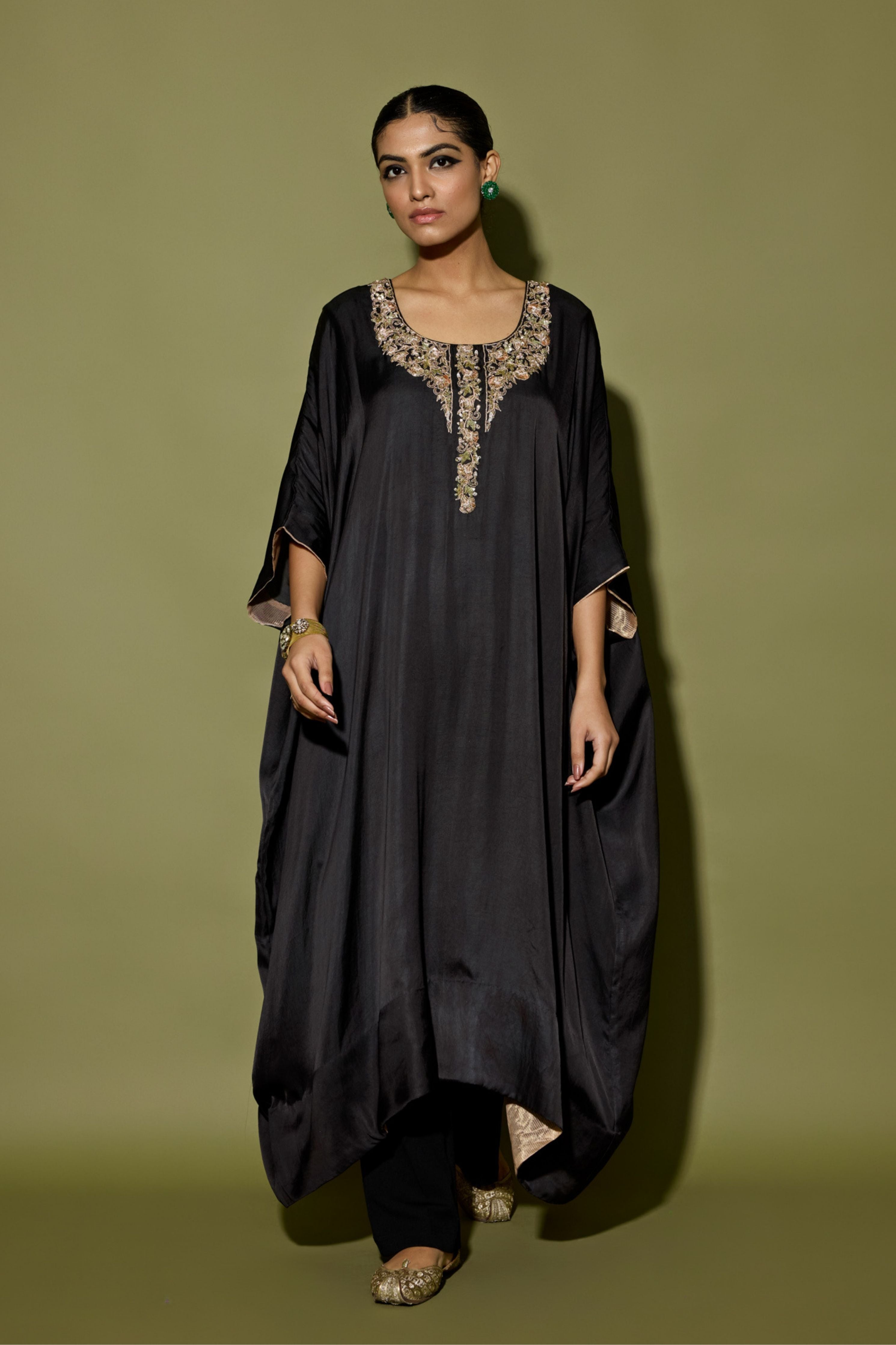 Black Satin Kaftan Set