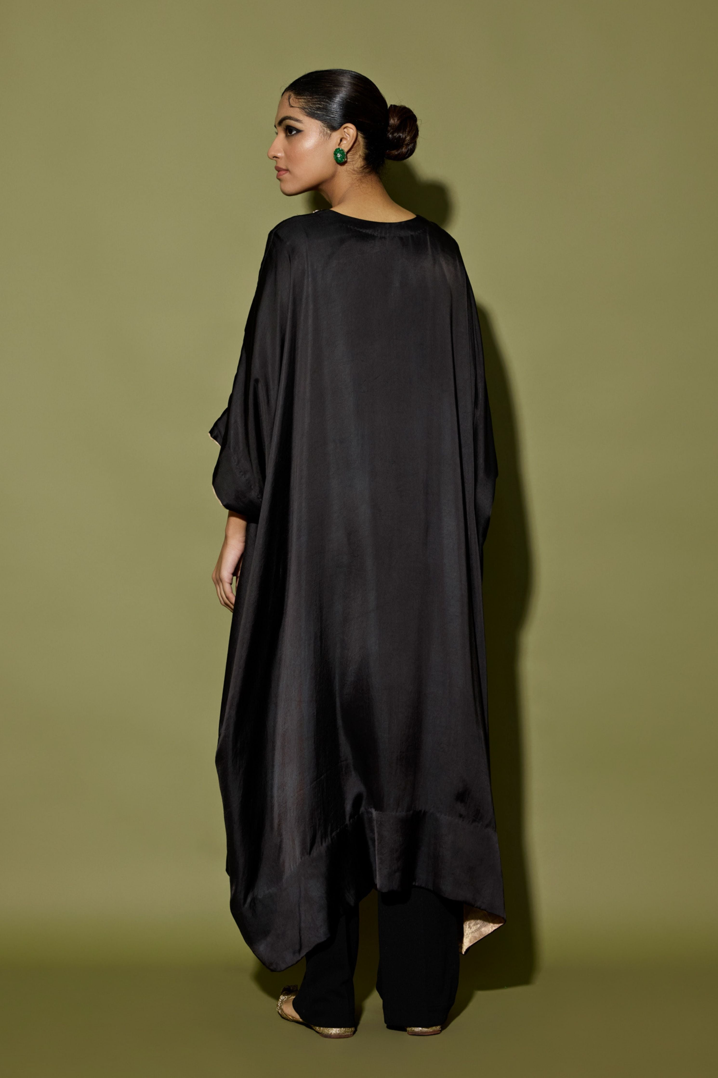 Black Satin Kaftan Set
