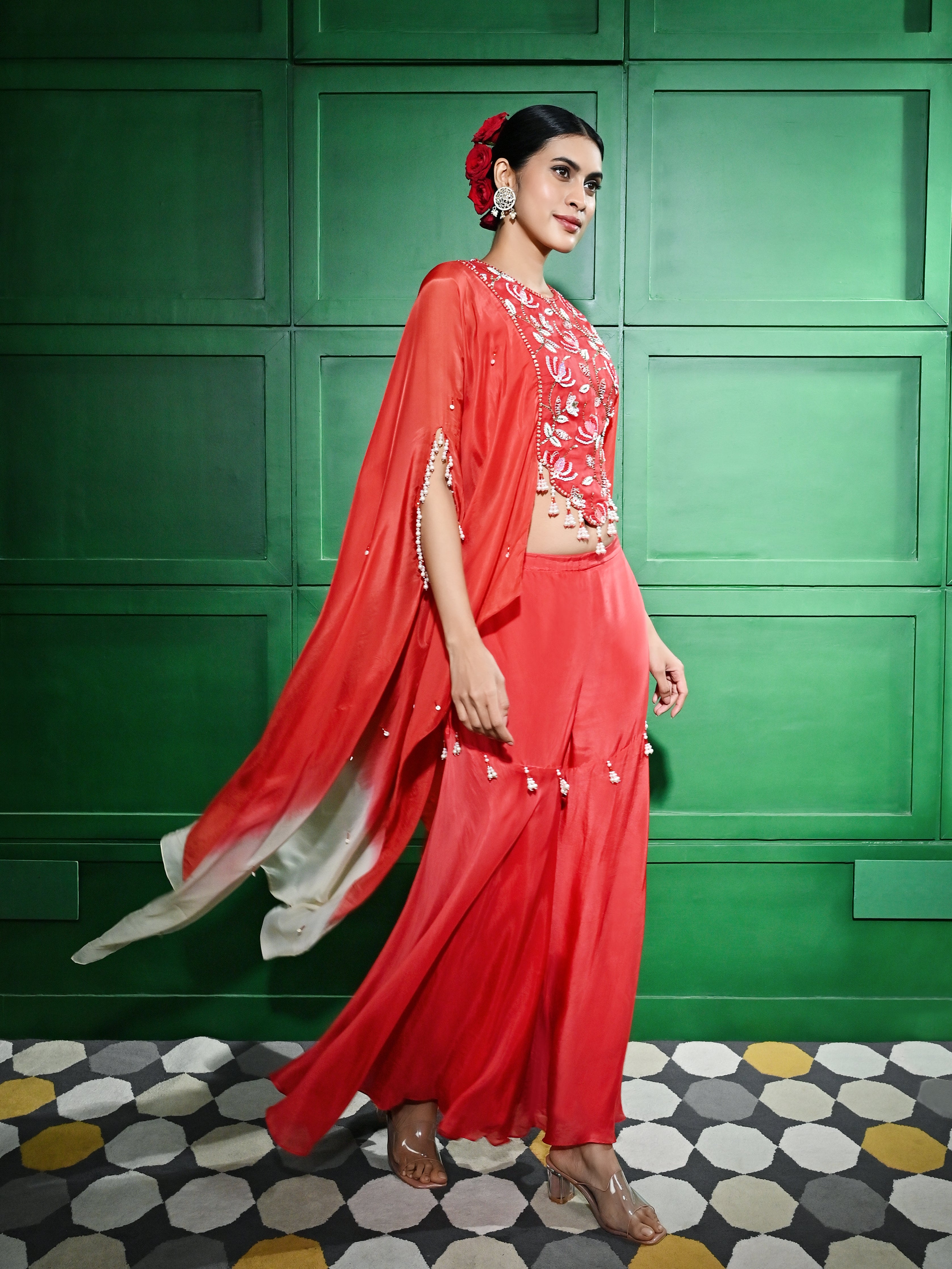 Red Sharara Set