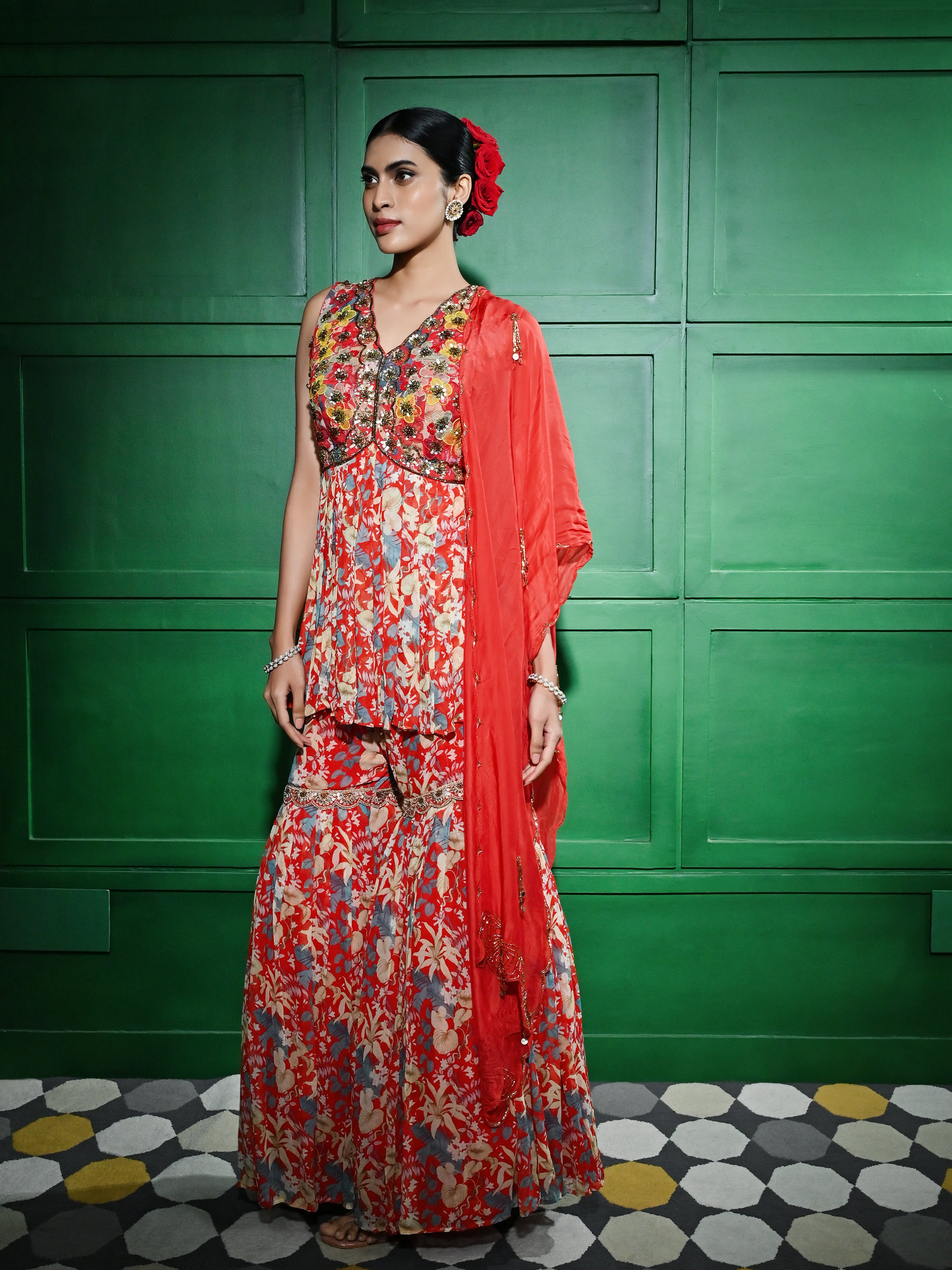 Red Peplum Set