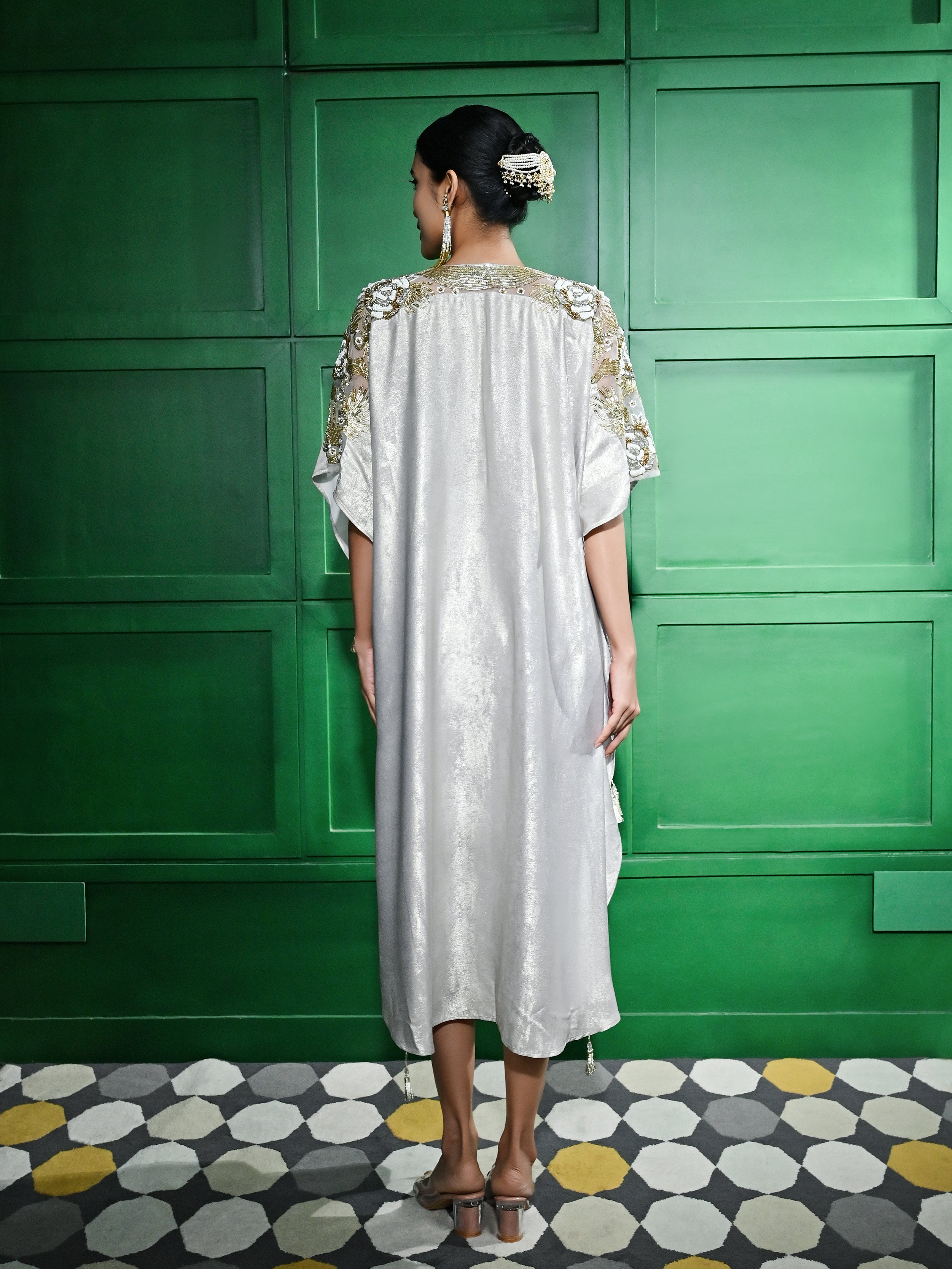 Beige Gold Foil Kaftan