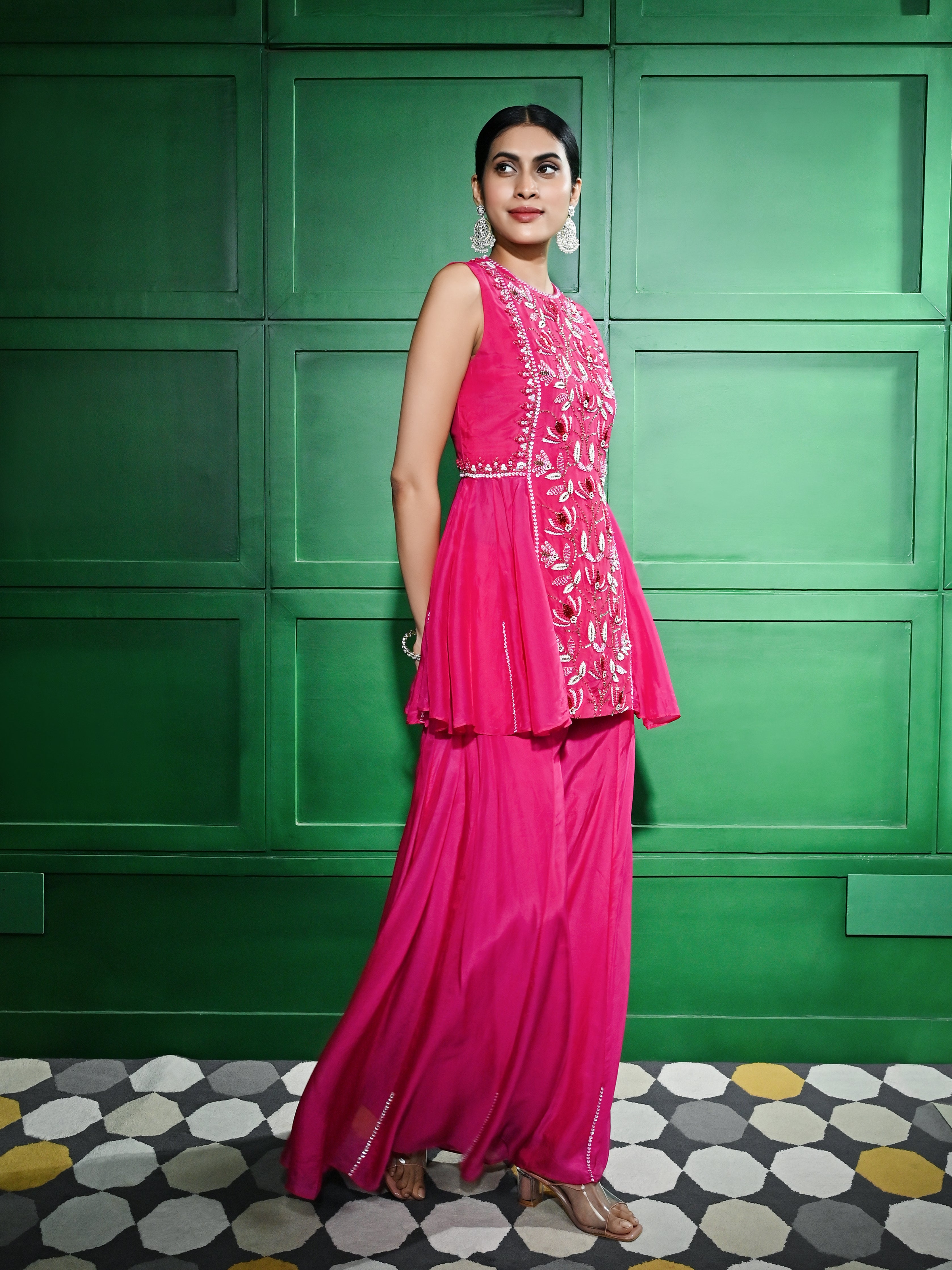 Pink Sequins Sharara Set