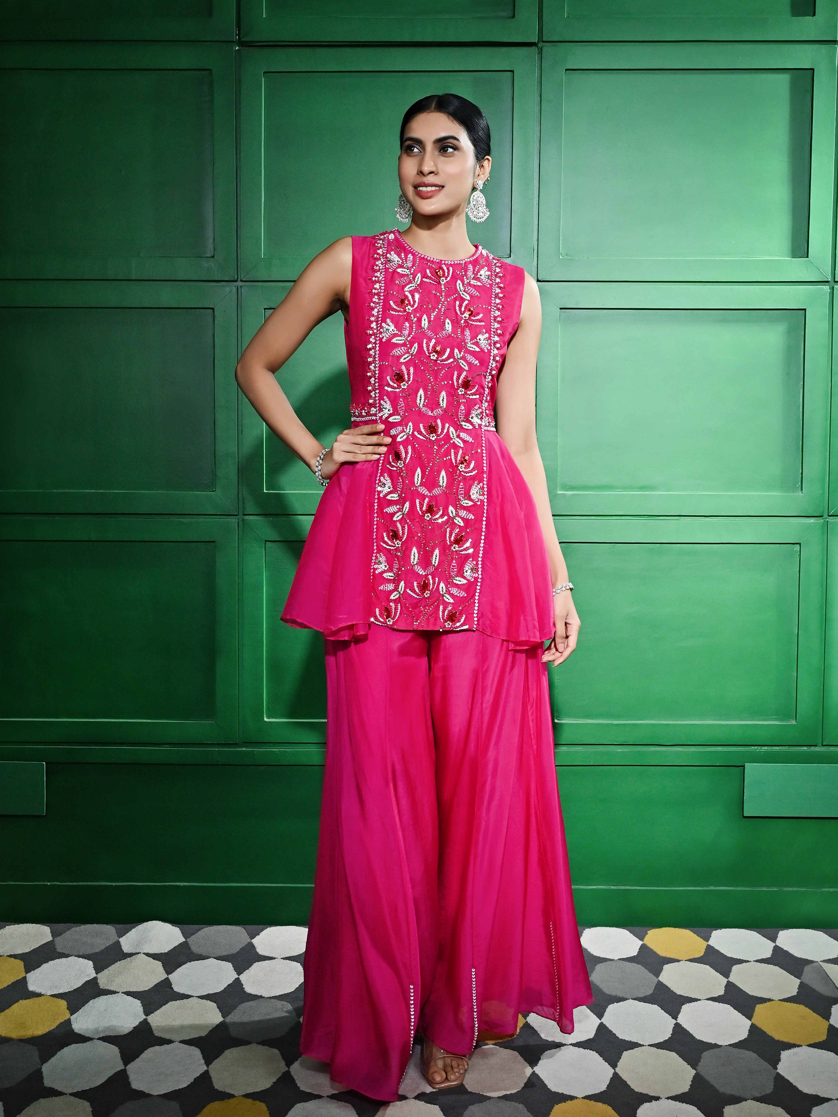 Pink Sequins Sharara Set