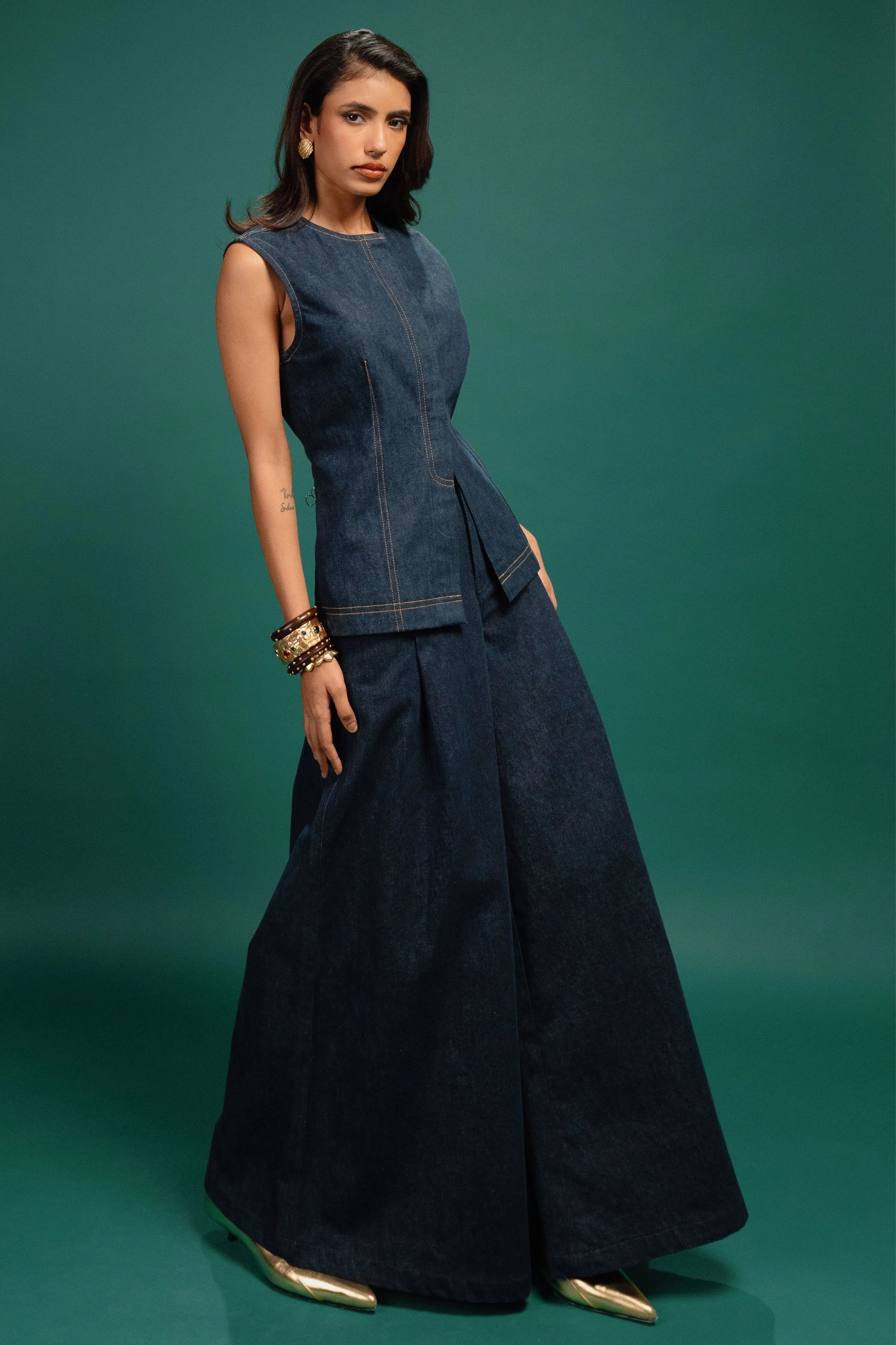 Midnight Petal Denim Waistcoat