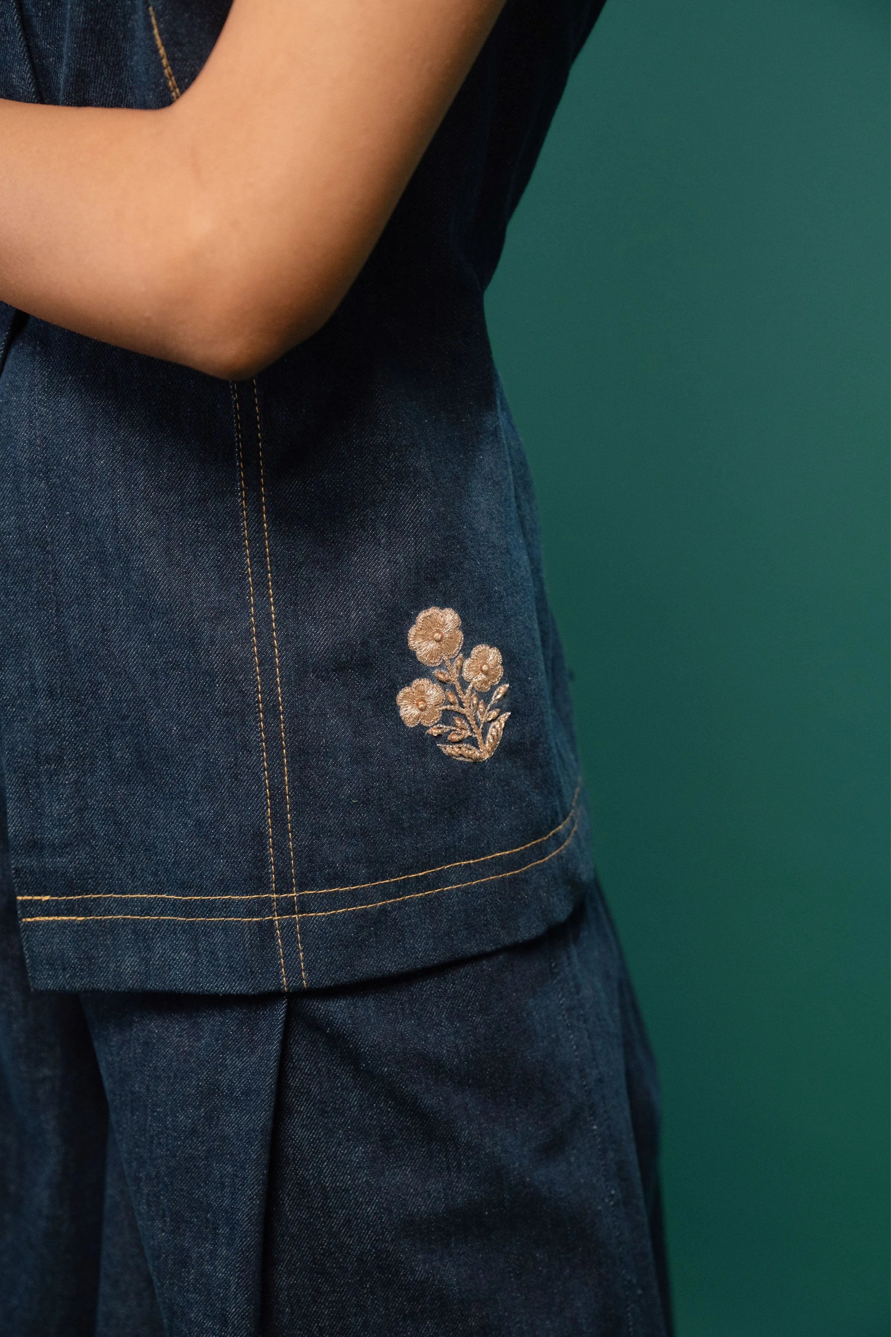 Midnight Petal Denim Waistcoat