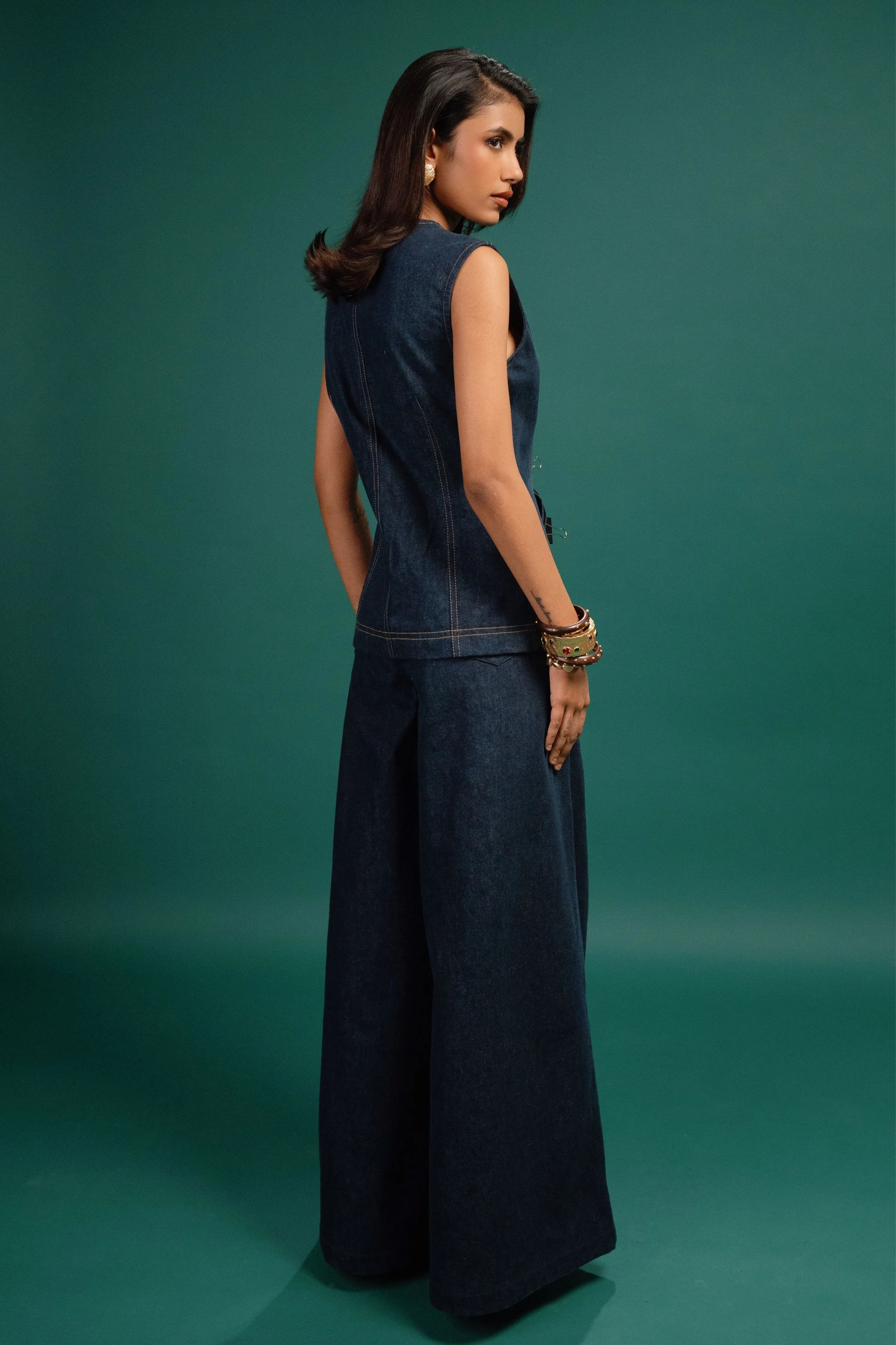 Midnight Petal Denim Waistcoat