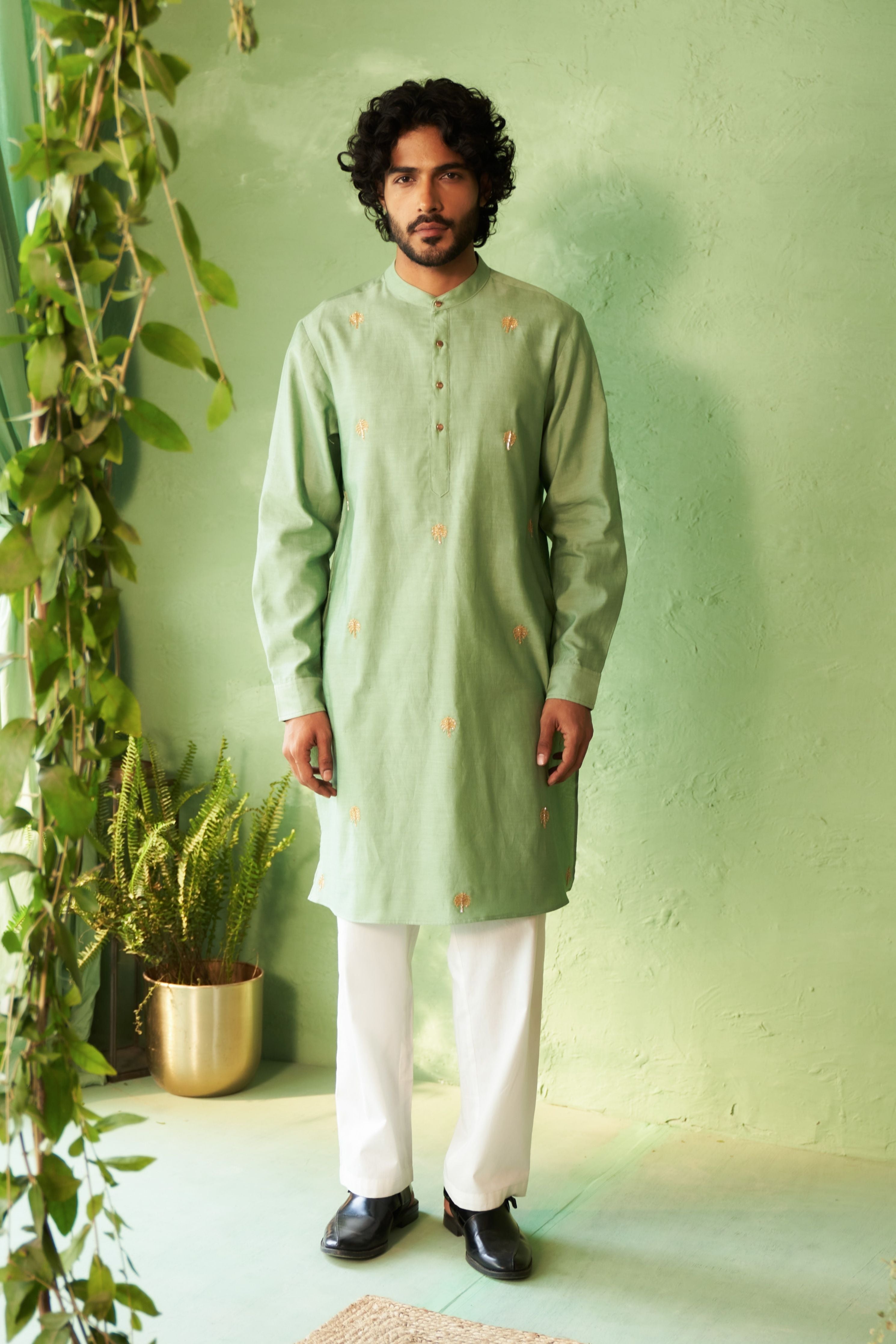 Tea Green Mens Kurta set
