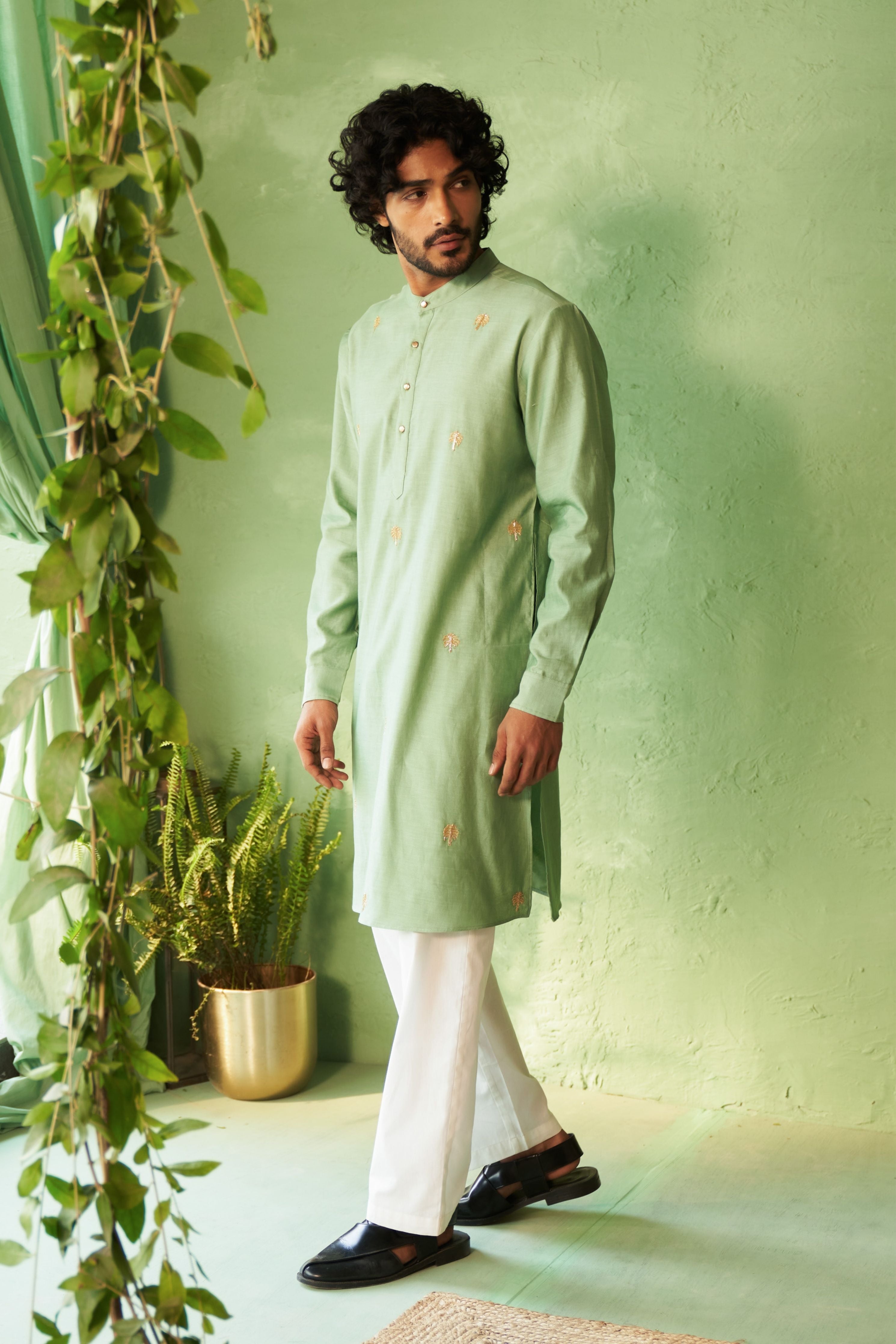 Tea Green Mens Kurta set
