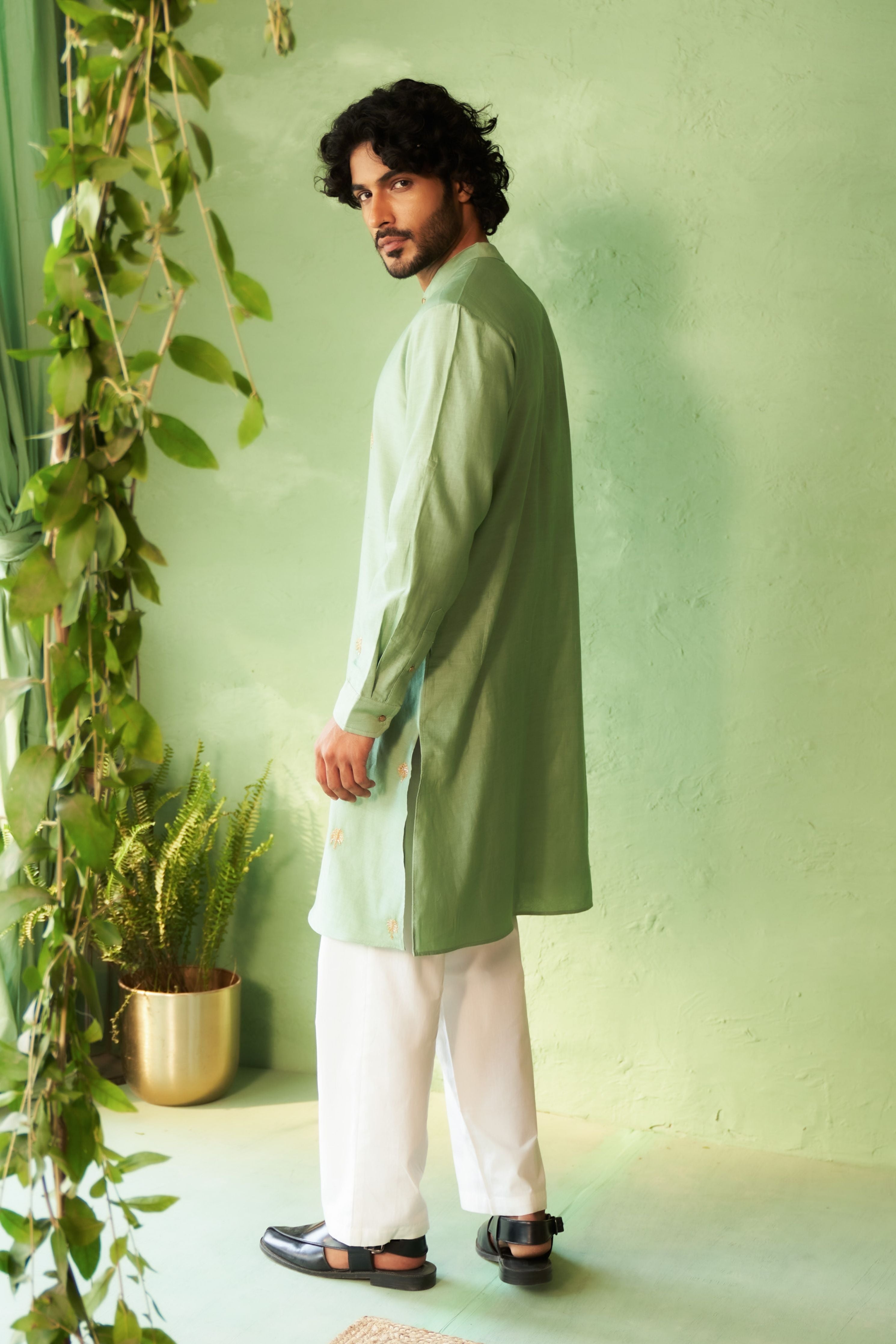 Tea Green Mens Kurta set