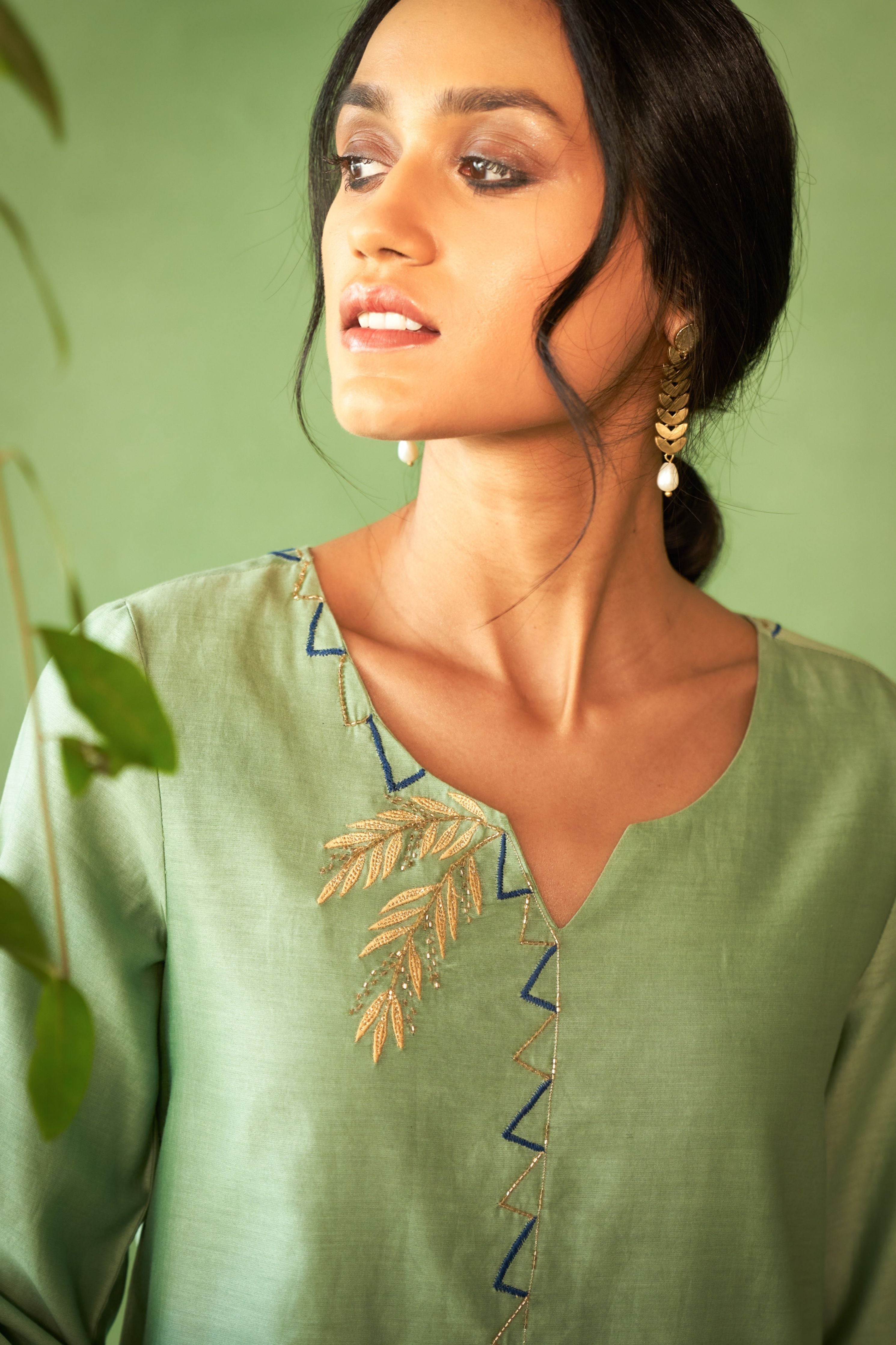 Tea Green Short Kurta Set
