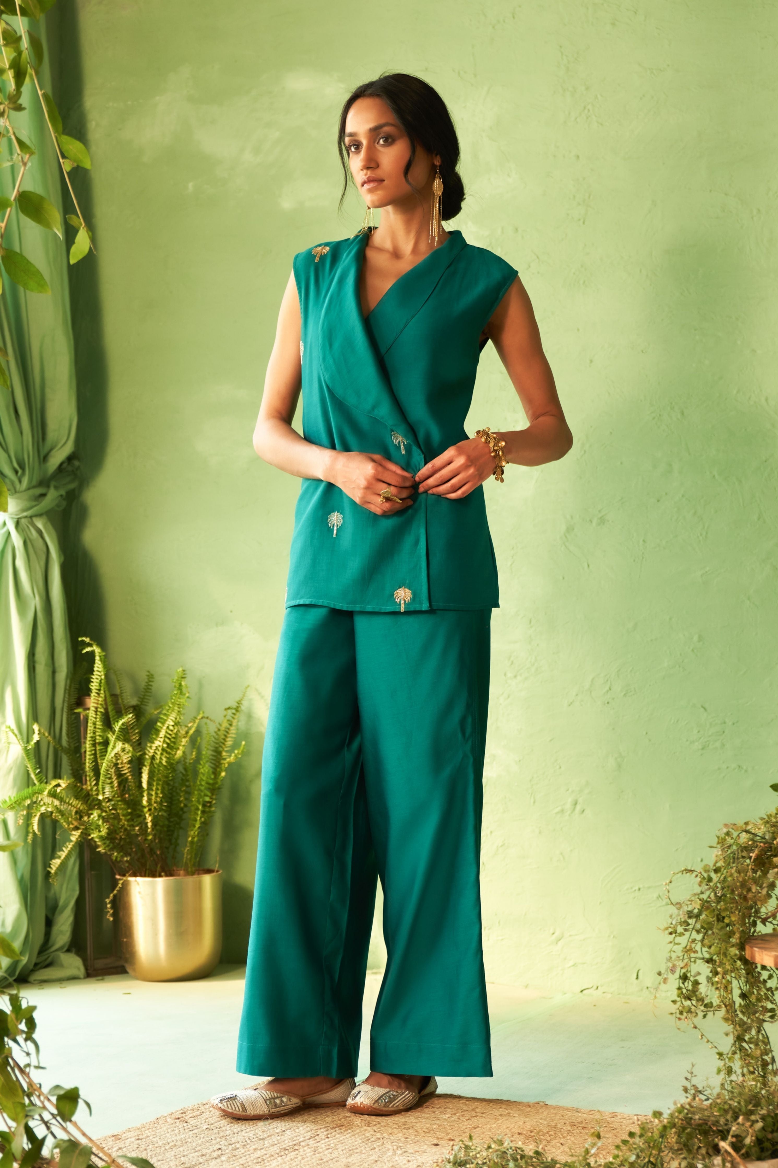 Peacock Green Jacket set