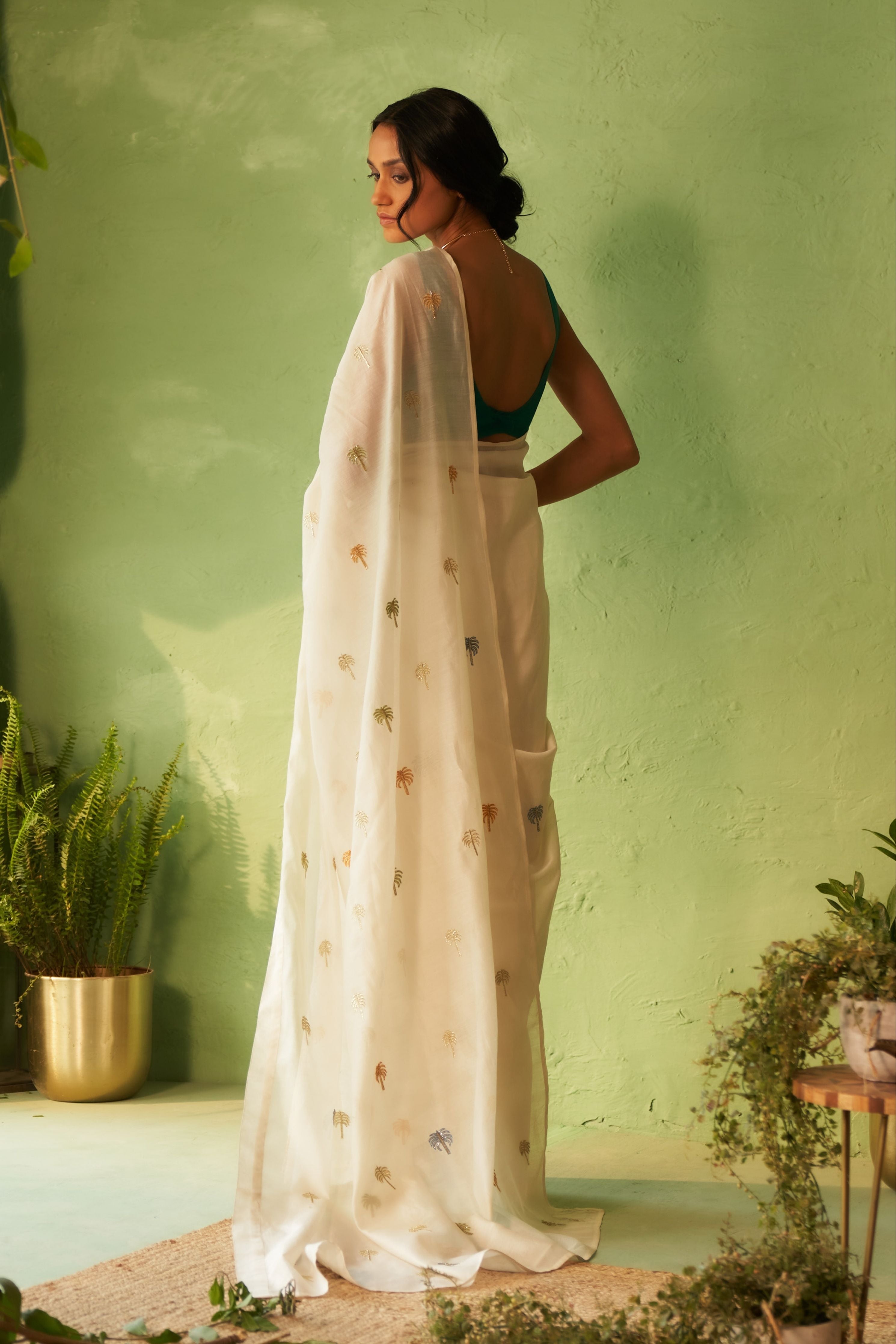 Saree with Peacock Green Blouse