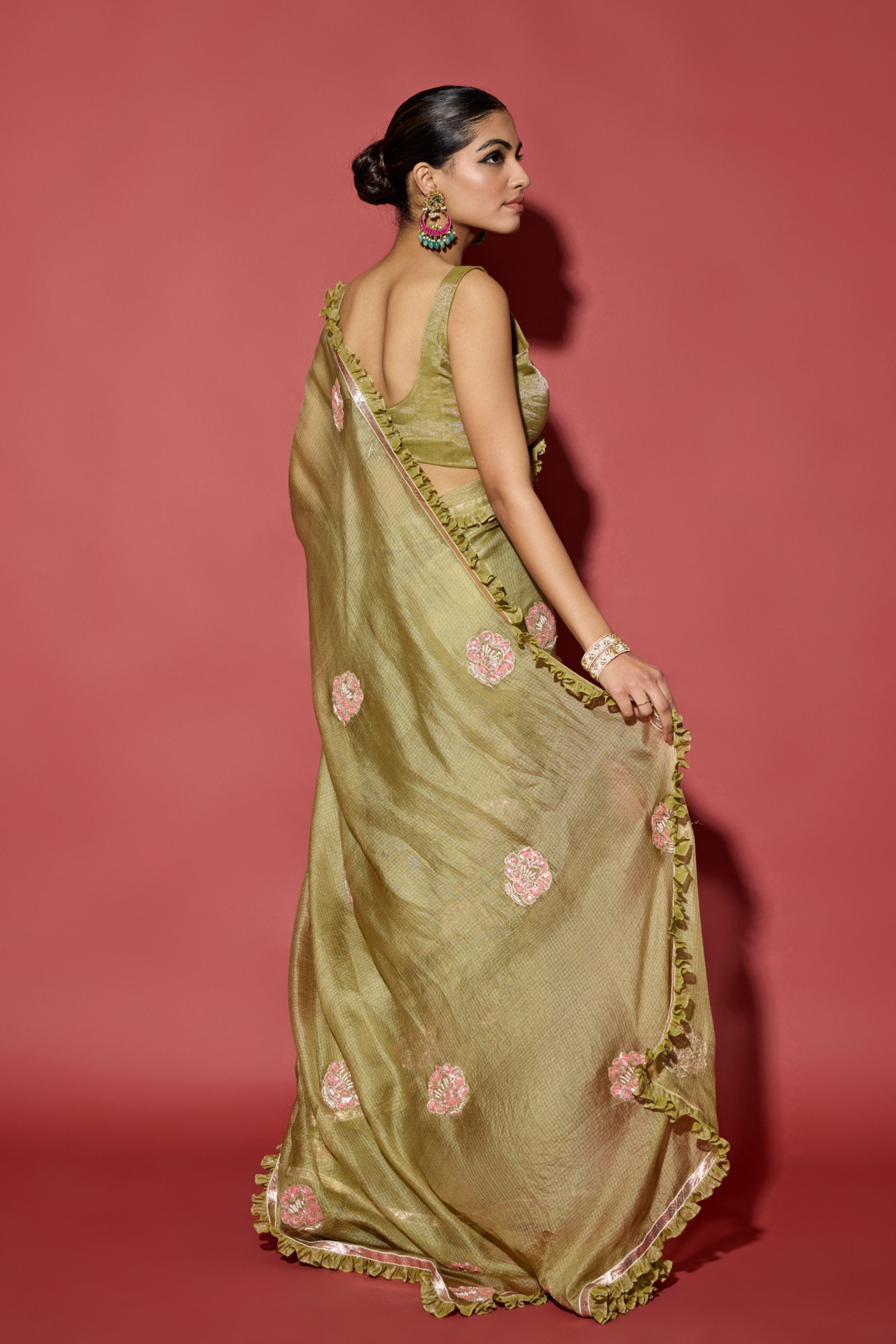 Olive Green Kota Silk Saree