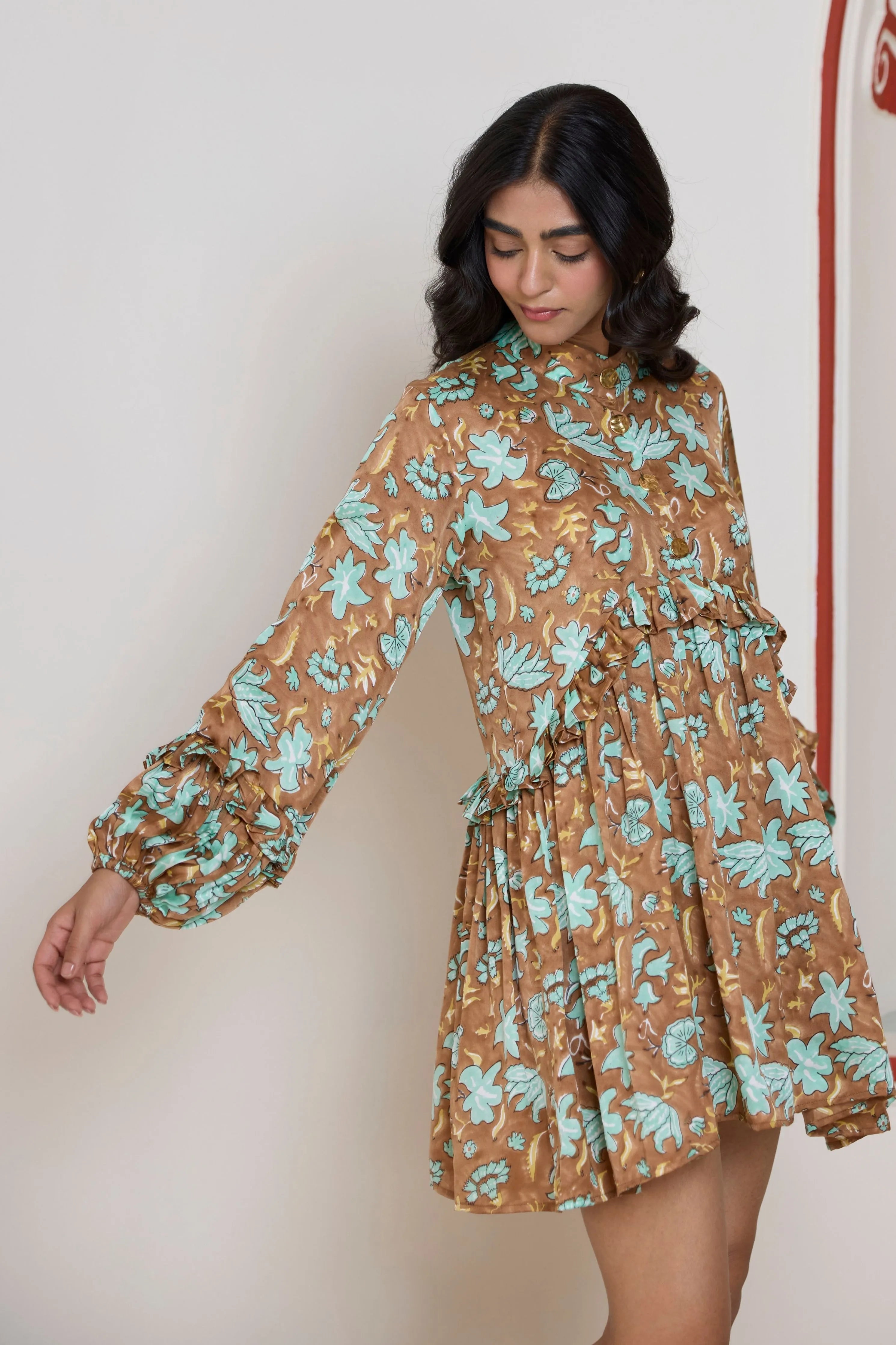 Umber Garden Ruffle Dress