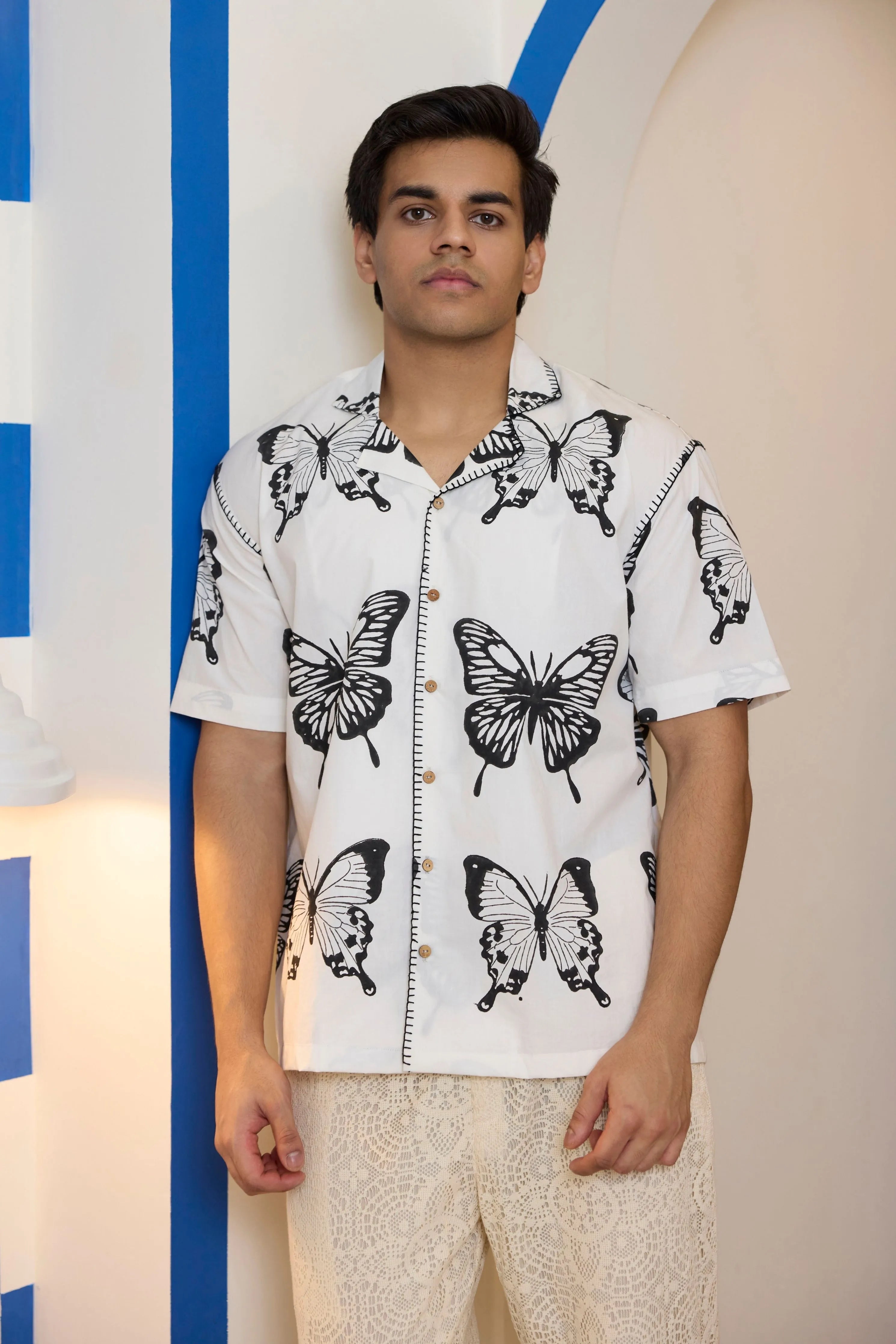 Monochrome Butterfly Resort Shirt